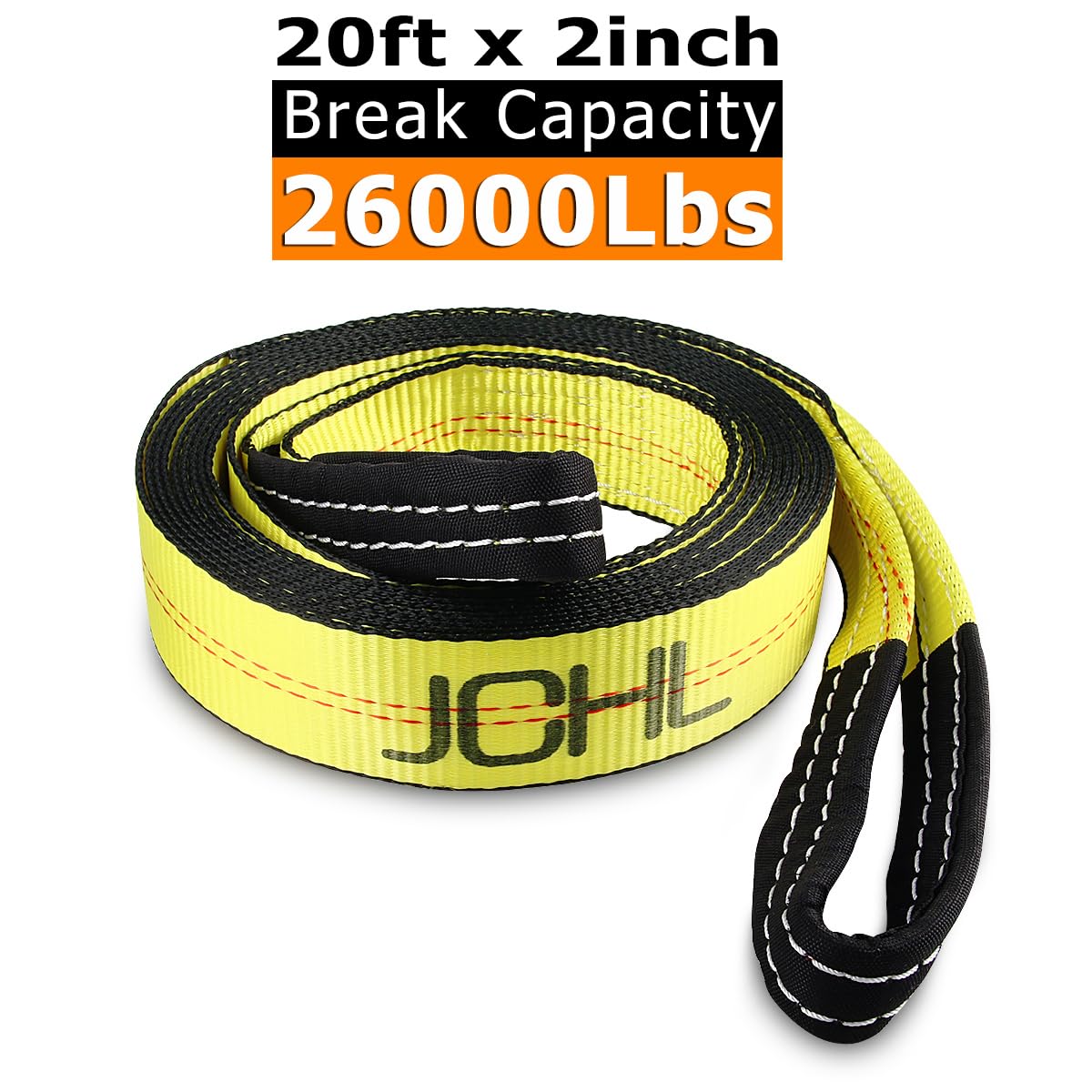 Jchl Recovery Tow Strap With Reinforced Loops 2Inx20Ft Heavy Duty 26,000Lb Break Strength Vehicle Recovery Rope For For Car Truc