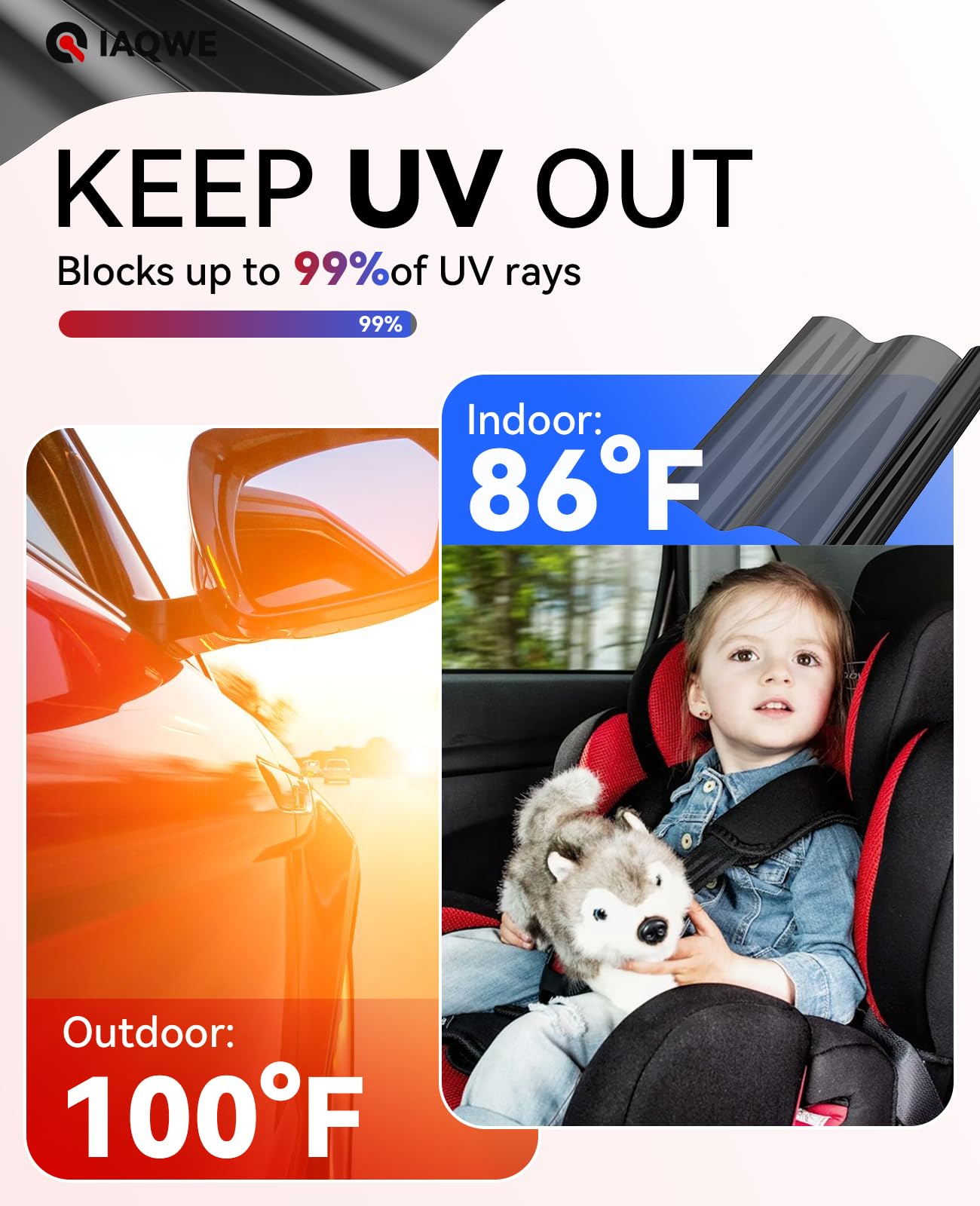 IAQWE Car Ceramic Window Tint 20'' in x 20'Ft with 20% Percent VLT, Tinted Film for Car Windows, UV&IR Protection Heat Insulatio