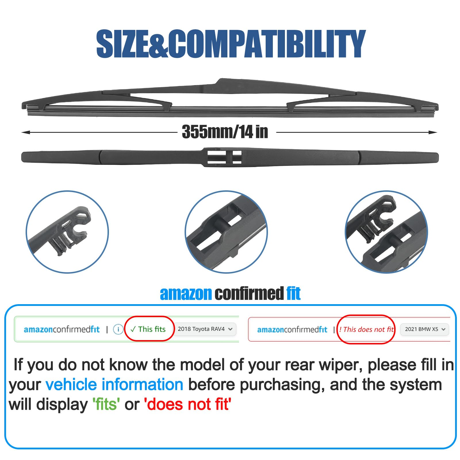 14'' Rear Wiper Blade,Replacement Back Windshield Wiper Blade For Jeep Cherokee 2022-2014 /Dodge Journey 20-09 /Hyundai Accent 1