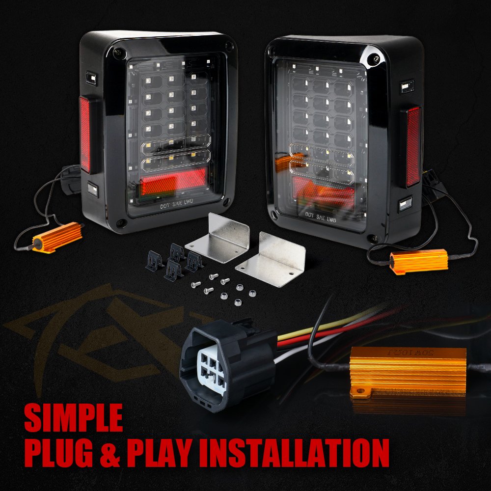 Xprite Clear Lens Red Led Tail Light W/Turn Signal & Back Up & Smoke 3Rd Led Brake Light Assembly Compatible With Jeep Wrangler