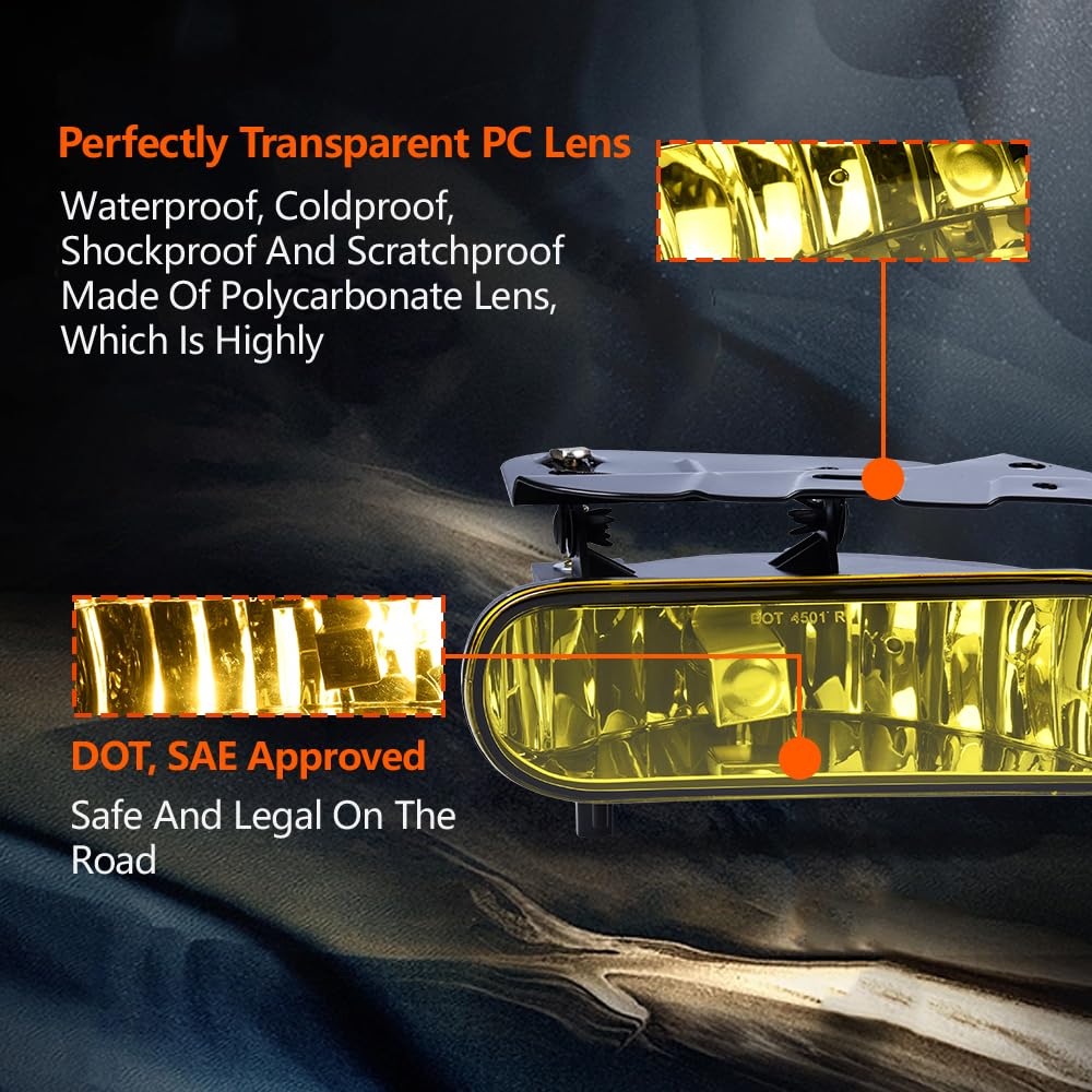 Grand Orange Front Bumper Fog Lights W/Bulb 880 12V 27W Yellow Lens Compatible With Cadillac Escalade 2002-2006