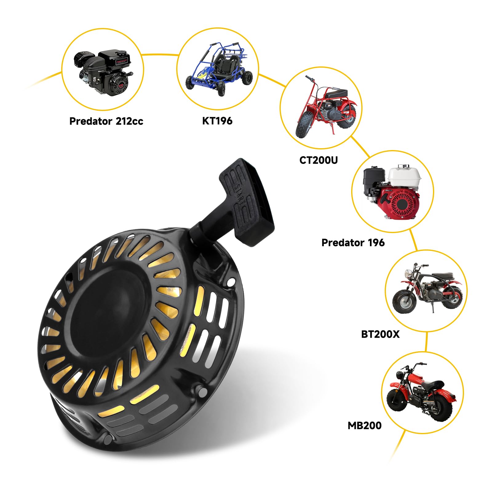 Hiaors Pull Start Recoil Starter Assembly For Predator 212Cc 196Cc 5.5Hp 6.5Hp Ohv Engine Coleman Ct200U Bt200X Baja Trailmaster Kt196 Lawn Mower Generator Pressure Washers Mini Bike Go Kart Parts