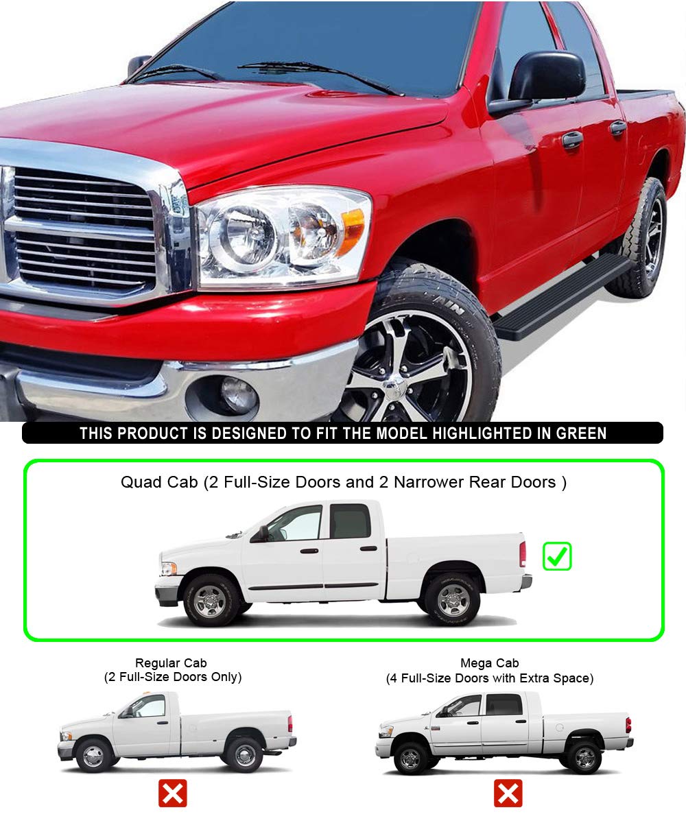 Aps Running Boards 5In Black Compatible With Dodge Ram 1500 2002-2008 Quad Cab & Ram 2500 3500 2003-2009 (Side Steps Side Bars)