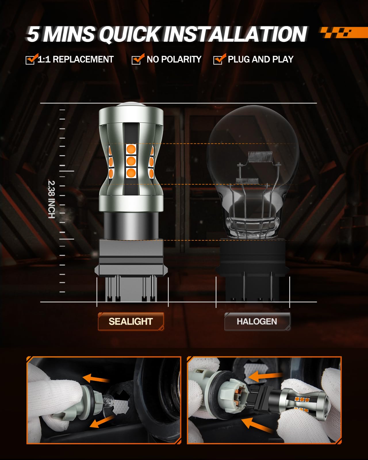 Sealight Led Turn Signal Bulb, 3157 Led Bulb Amber Yellow 2700K With Projector Lens, 13X Brighter Front Rear Turn Signal Bulbs,