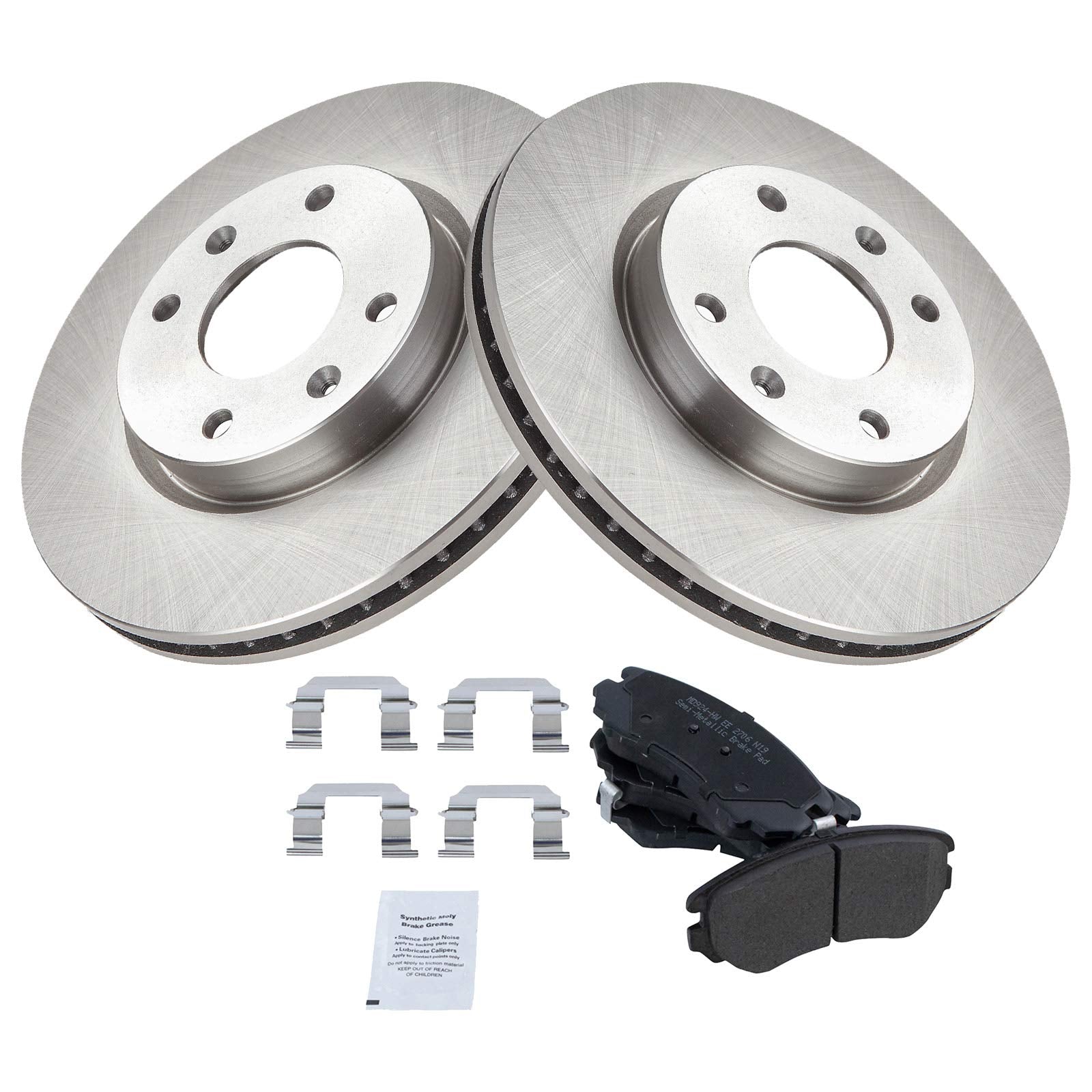 Trq Front Brake Pad & Rotor Kit Brake Pads Brake Rotor Semi-Metallic Compatible With 2004-2005 Hyundai Sonata 2003-2006 Kia Opti
