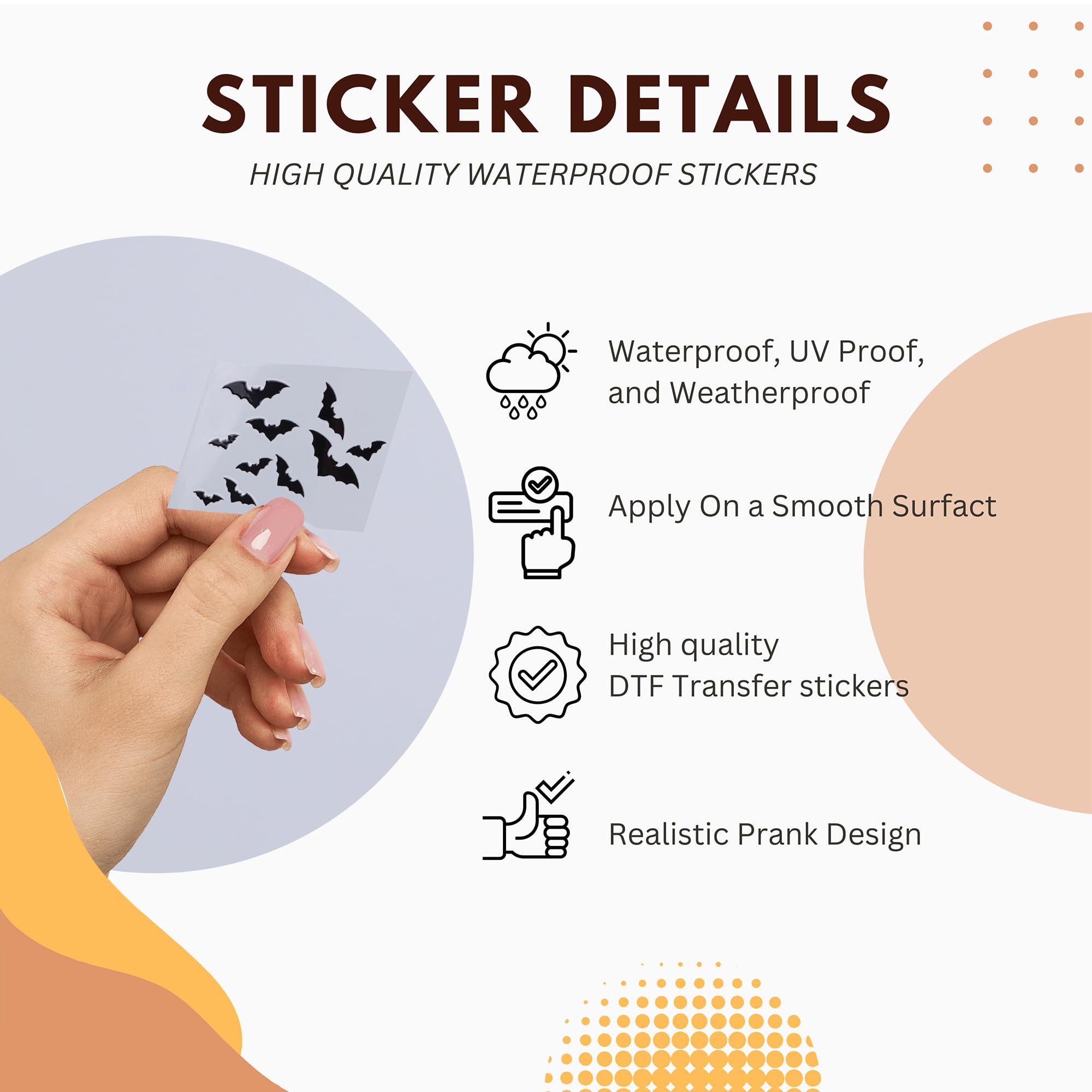 Halloween Bats Rearview Mirror Decal - 3 Pcs Funny Bumper Vinyl Stickers for Auto, Wall, Laptop, Cell, Trucks, Cars, Spooky Car