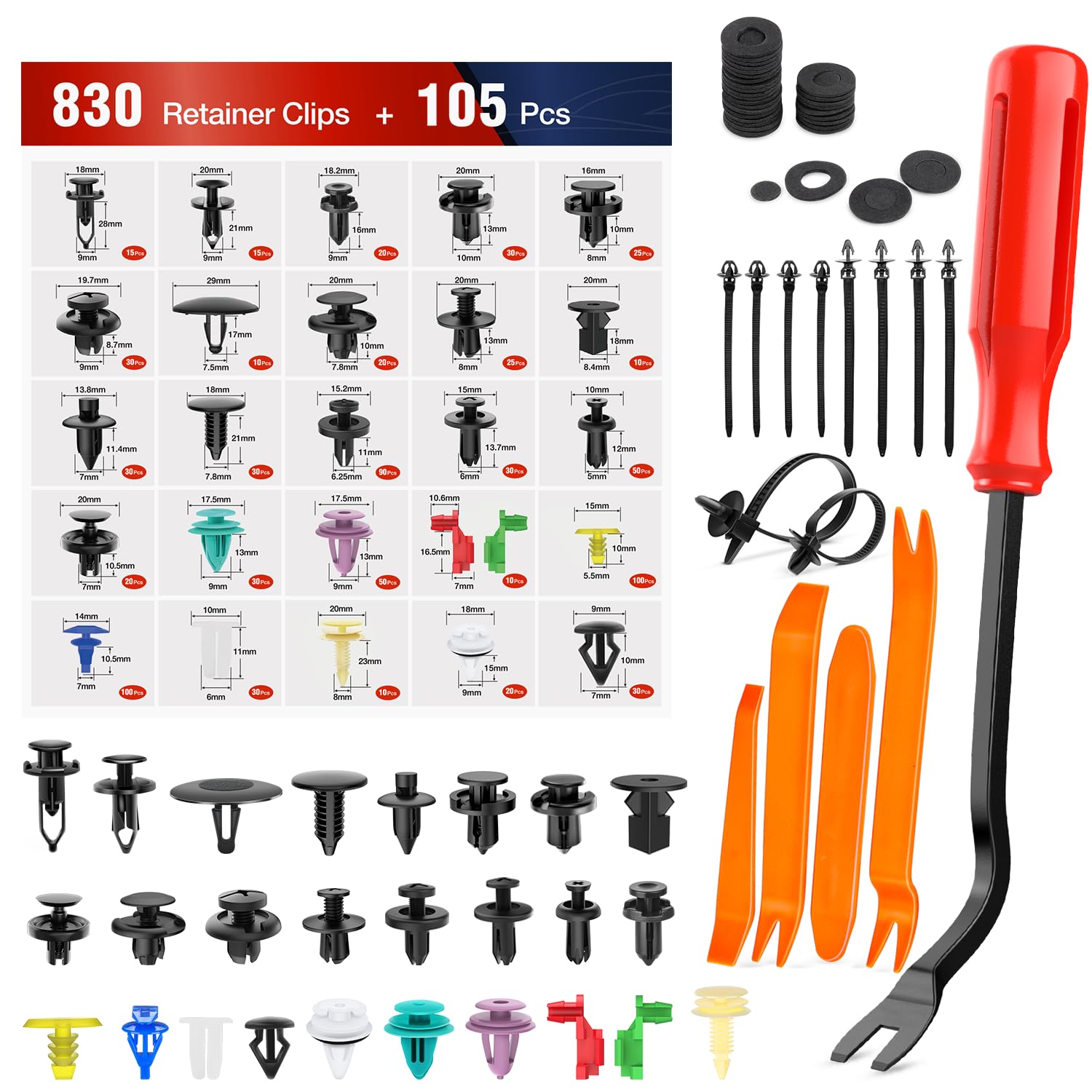 Nilight 935Pcs Car Push Retainer Clips With Fasteners Assortment -26 Most Popular Sizes Nylon Bumper Fender Rivets With 10 Cable
