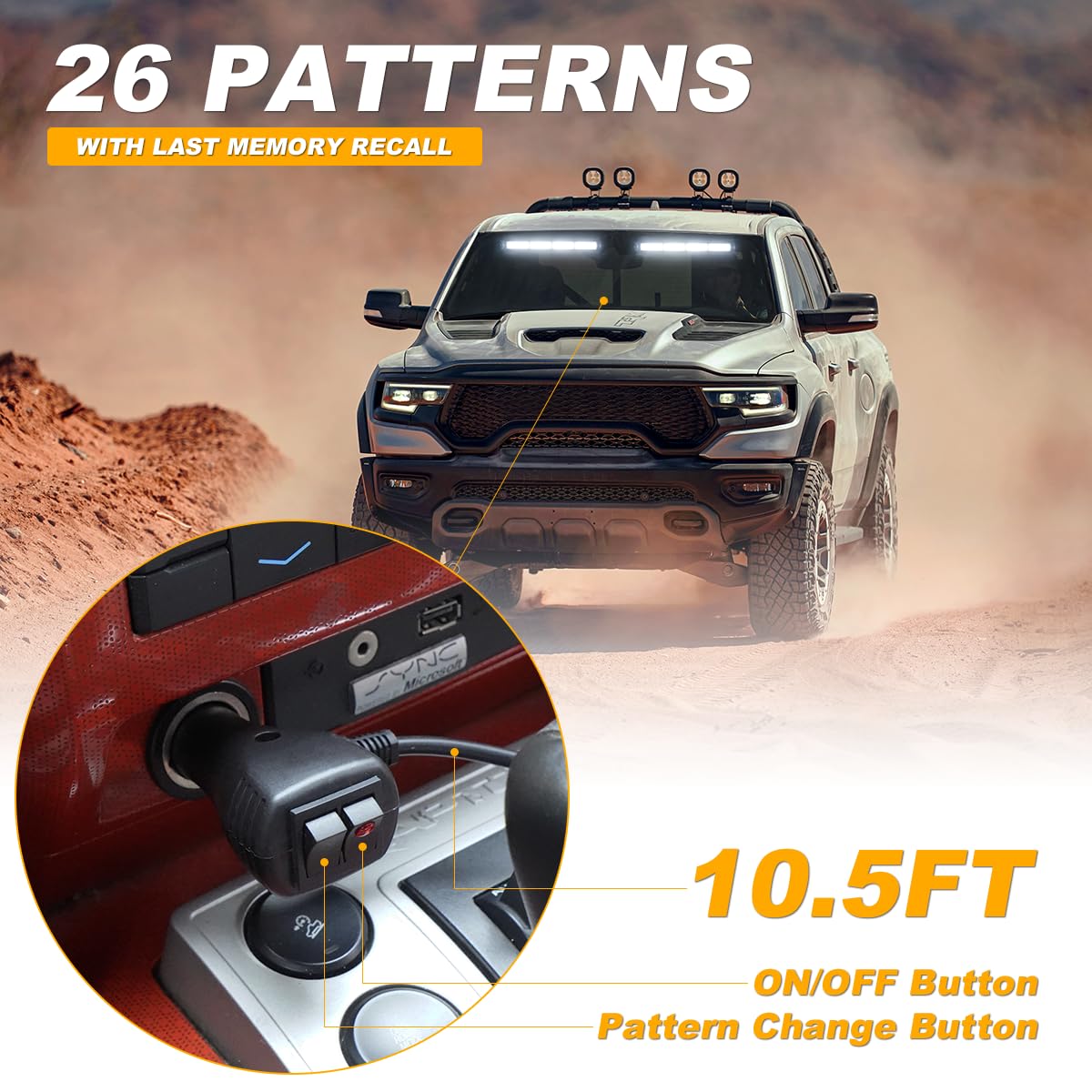 Lrter 2X 17.7 Traffic Advisor Strobe Light Bar Emergency Lights Warning Flashing Safety Responder Front/Rear Window W/Directiona