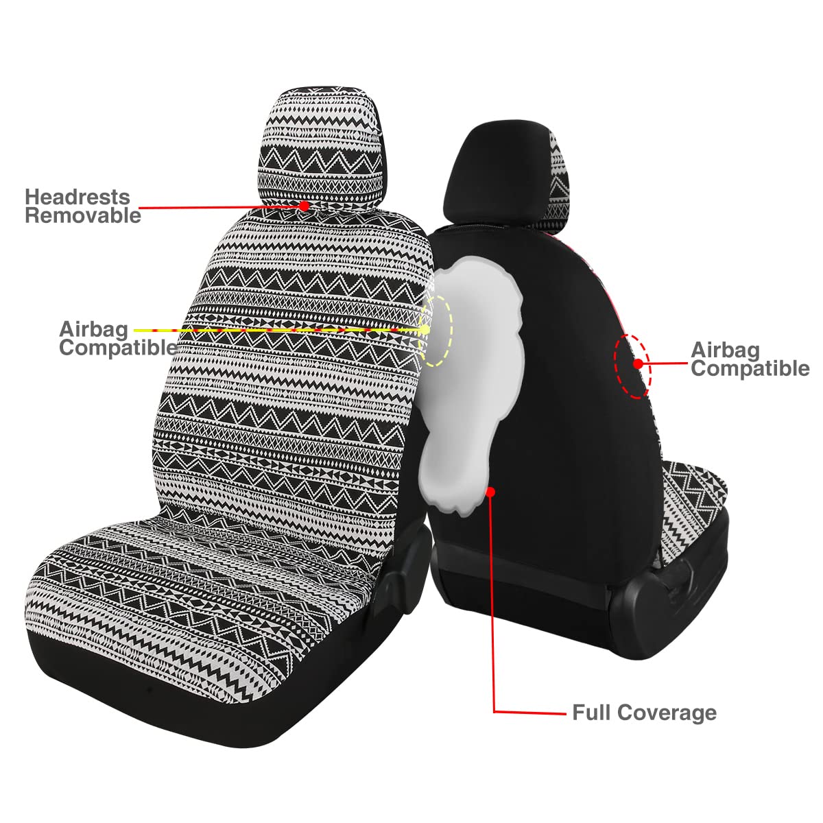 Ponyjoyup Baja Saddle Blanket Car Seat Covers 9Pcs Full Set, Breathable And Washable Striped Woven Automotive Vehicle Seat Cover