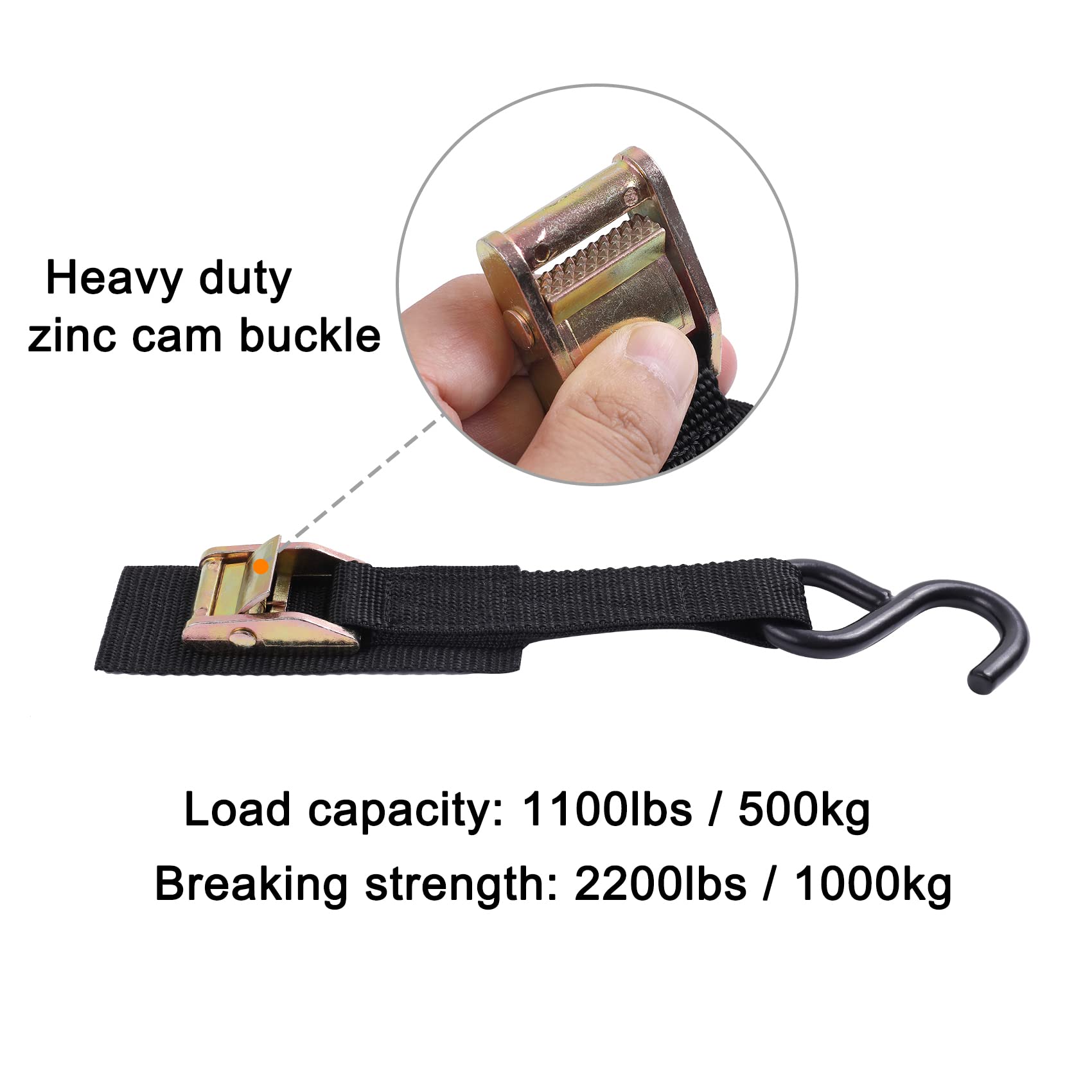 Ayaport Cam Buckle Tie Down Straps 10 Feet 2200Lbs Break Strength Securing Straps With S Hooks For Motorcycle, Kayak, Car, Truck, Dirt Bike, Pack Of 4