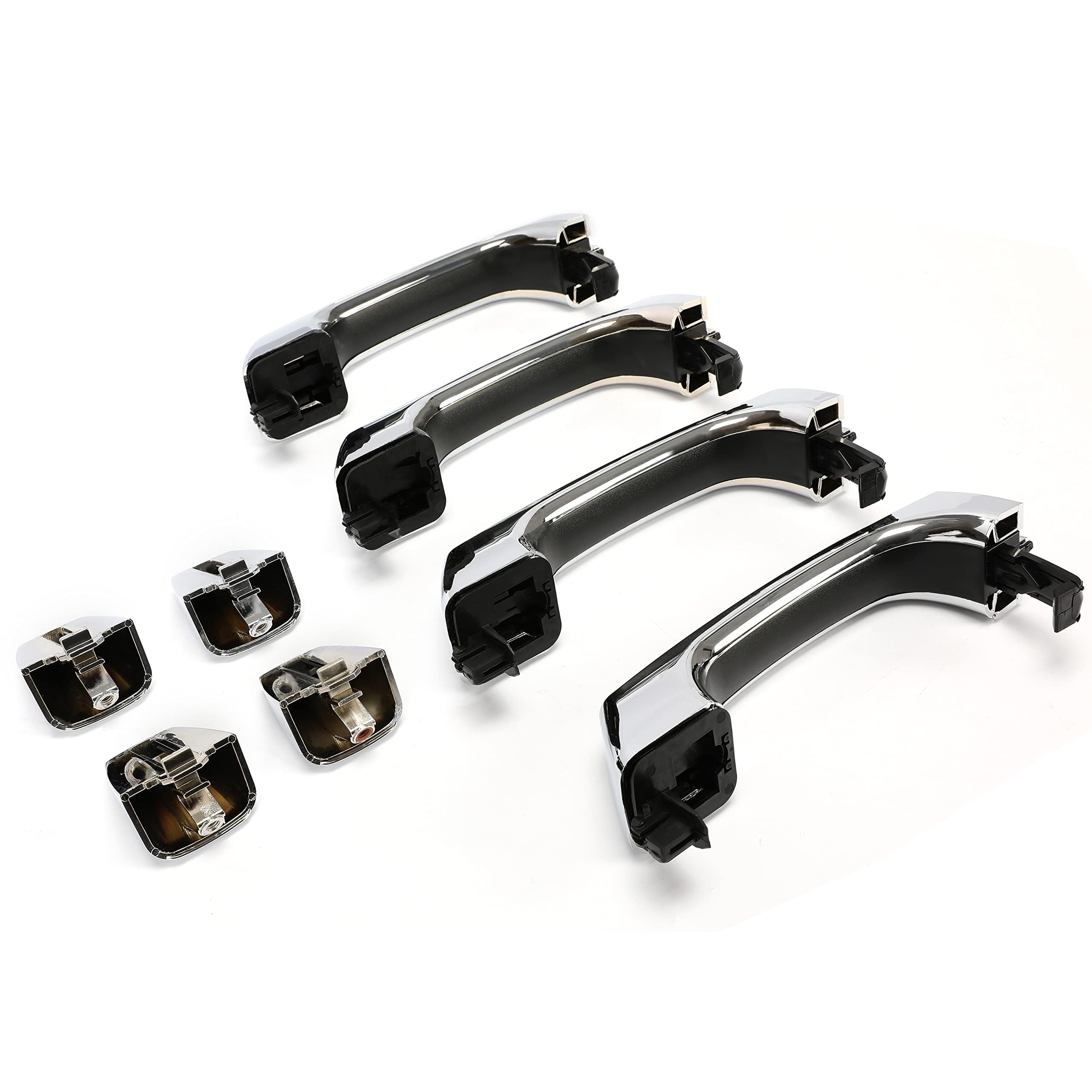 ECOTRIC Exterior Door Handle W/Cap Replacement Compatible with 2006-2010 Hummer H3 & 2008-2010 Alpha & 2007-2009 H3 X & 2009-2010 H3T Replacement Part Number 25832249 FDH010179 Set of 4 Silvery