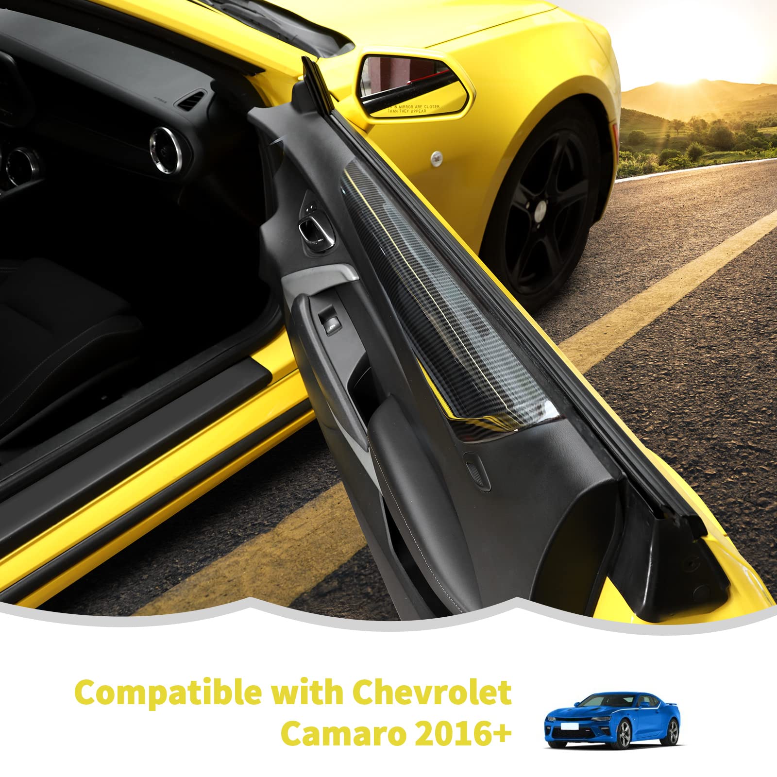 Interior Door Panel Armrest Trim Cover Decoration Interior Accessories For Chevrolet Camaro 2016-2022,Carbon Fiber Grain
