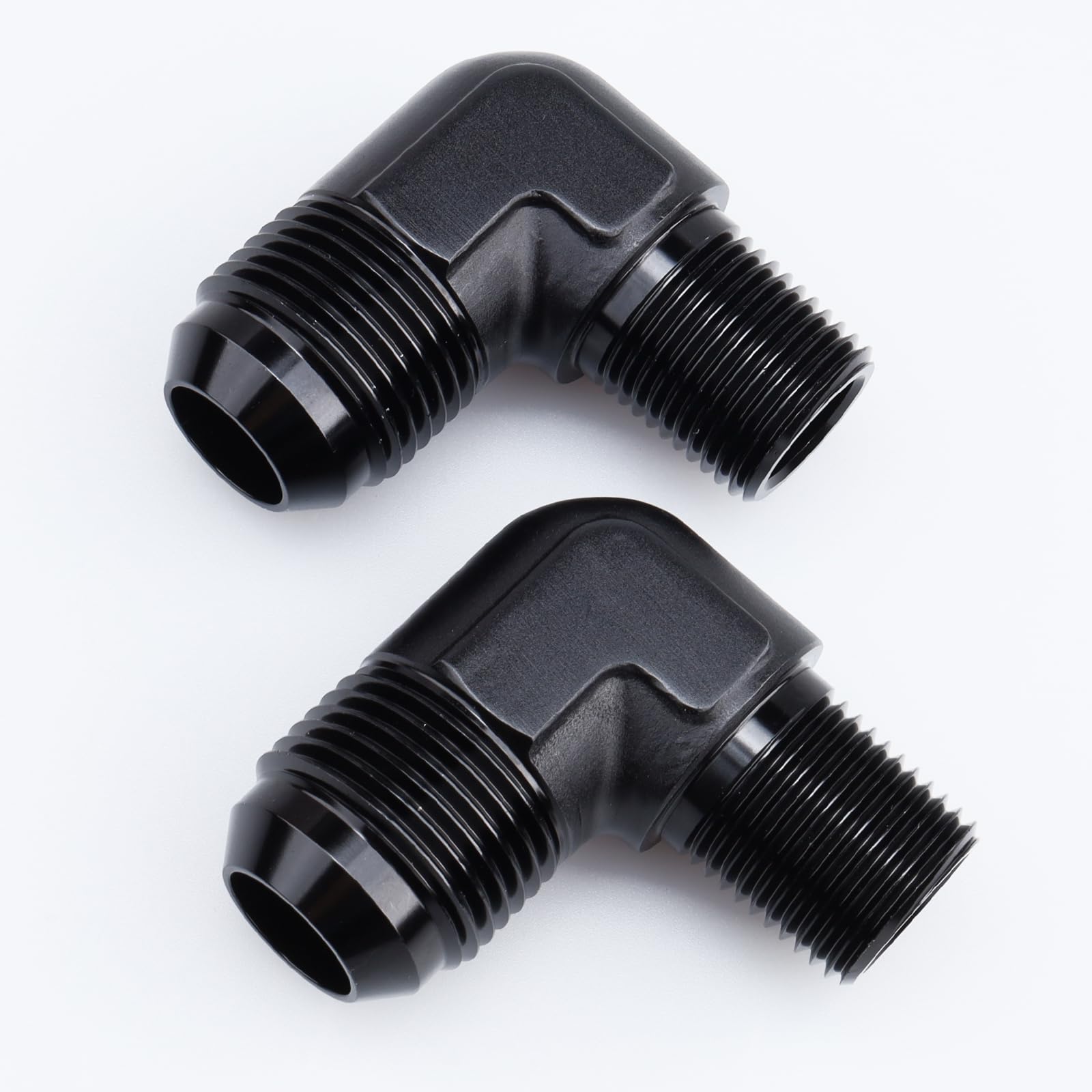 Ac Performance 90 Degree Elbow -12 An Male To 1/2'' Npt Male Fitting Adapter Connector Aluminum Black, Pack Of 2