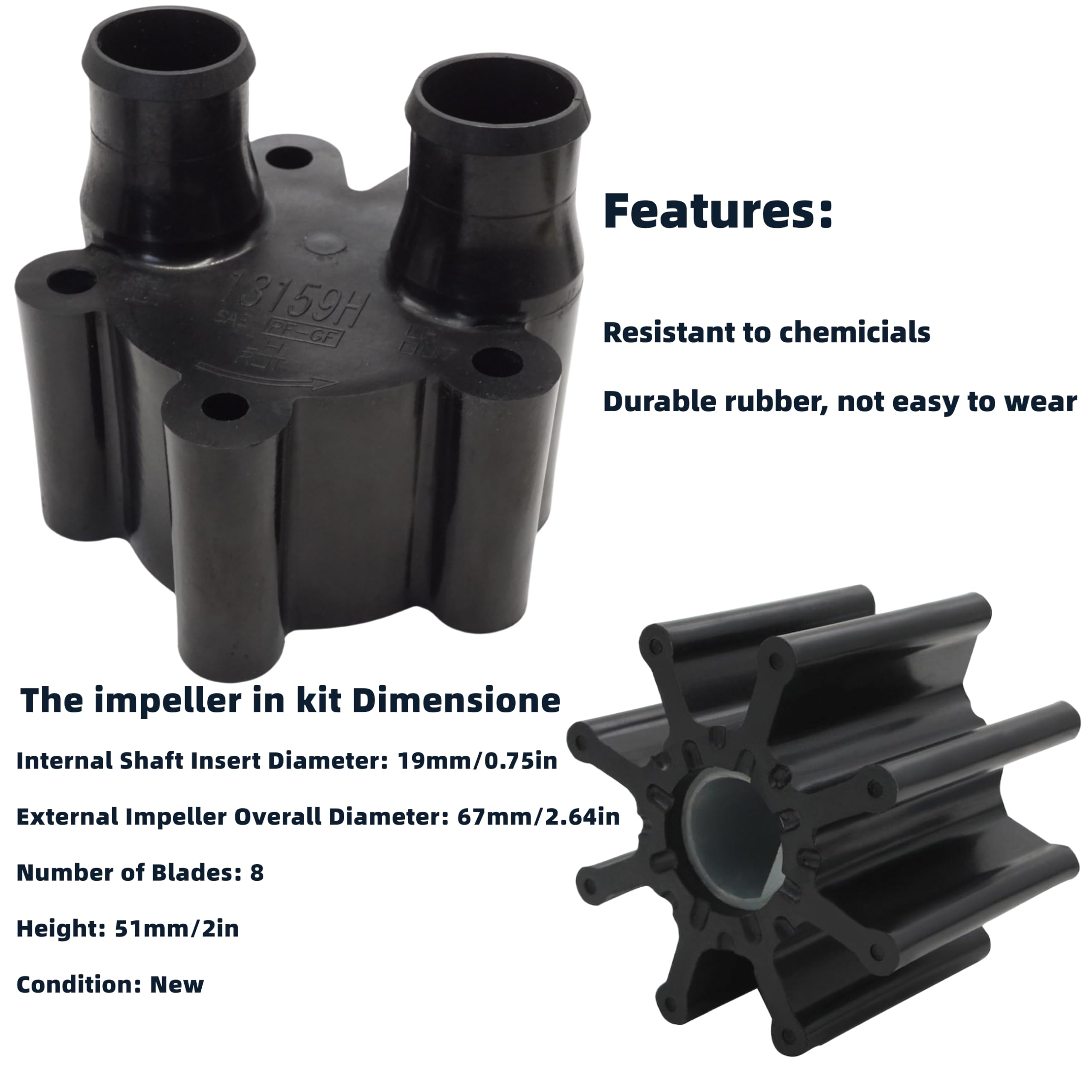 GHmarine 18-3150 Water Pump Impeller Kit with Plastic Housing Body for MerCruiser Alpha Bravo I II III GLM Boat Engines 46-80715