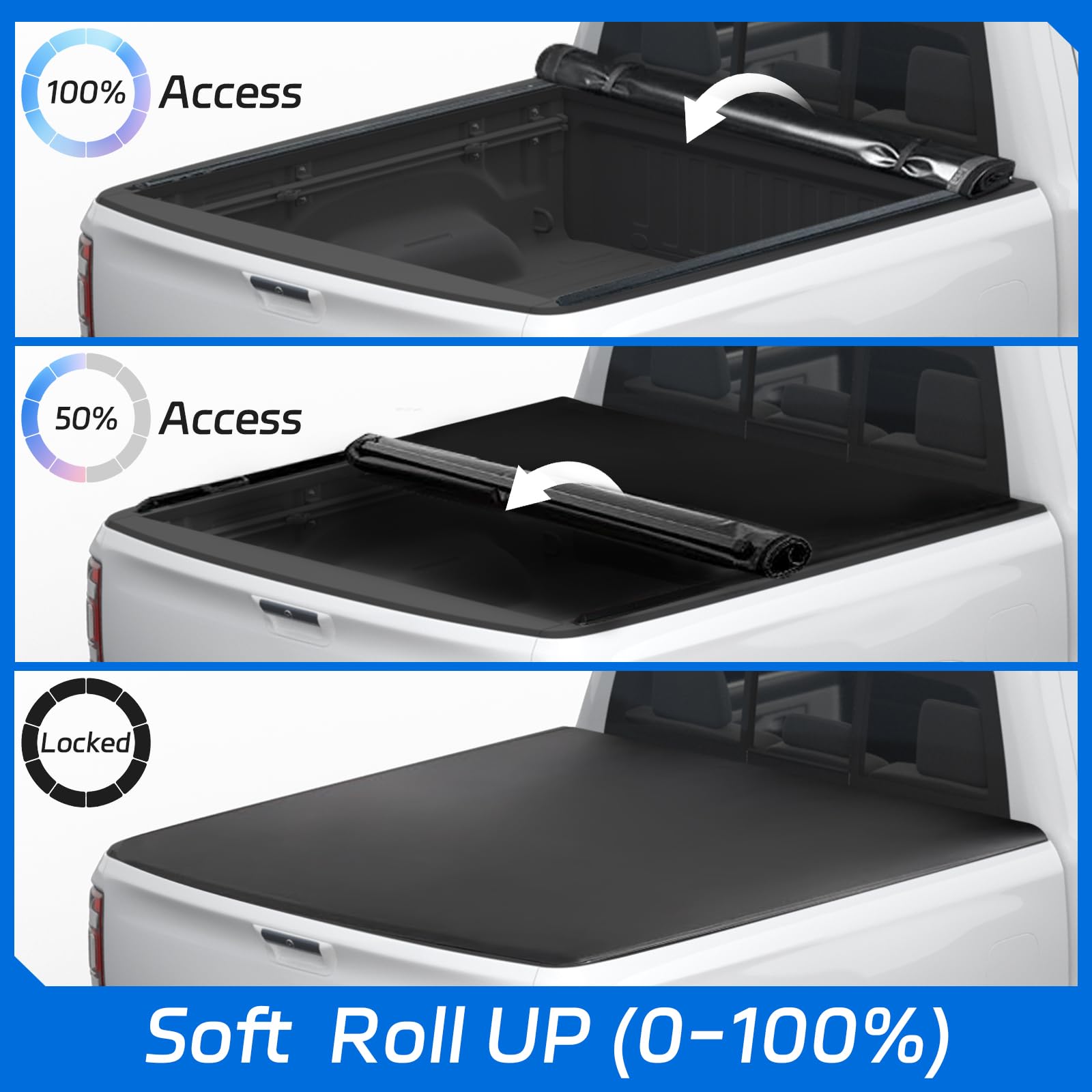 PZ Soft Roll-Up Tonneau Cover Replacement for 2022-2025 Ford Maverick 4.6Ft 54.4 in Black Truck Bed Cover