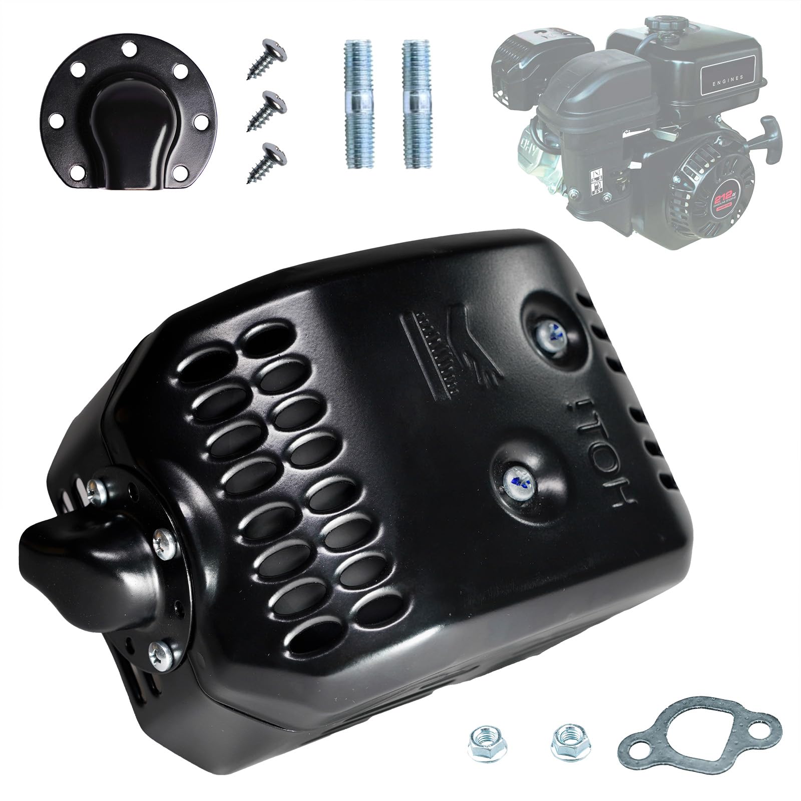 Jmchstore Upgraded Oem Exhaust Muffler W/Deflector For Harbor Freight Predator 212 69730 60363 Engine Water Pump, Chipper, Shredder, Power Washer Snowblower Replacement Kit