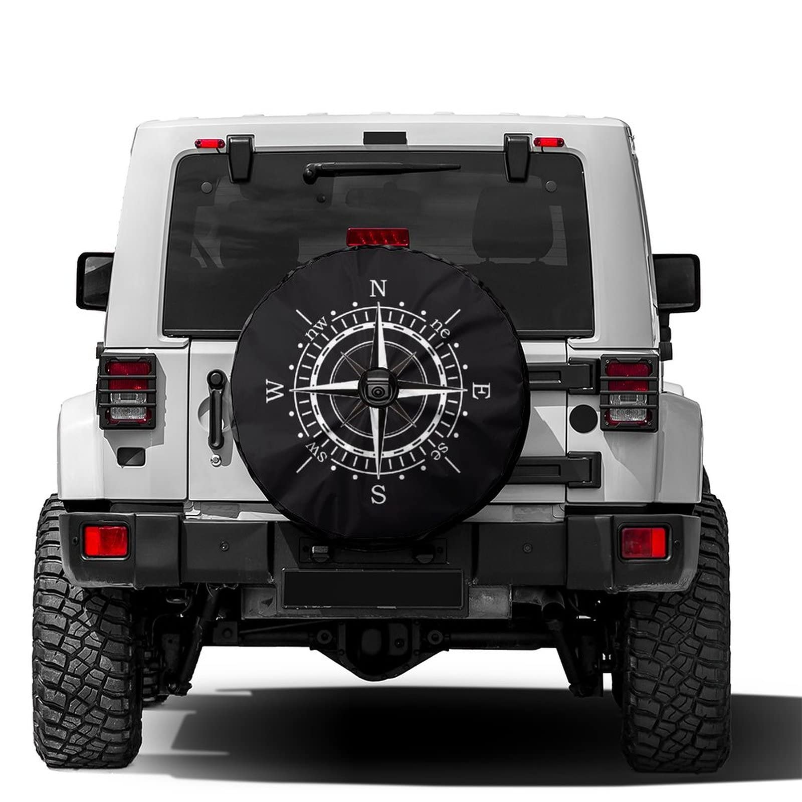 Foruidea Compass Sun Dial Black Spare Tire Cover with Backup Camera Hole Wheel Tire Cover Fit Trailer, RV, SUV and Many Vehicle 
