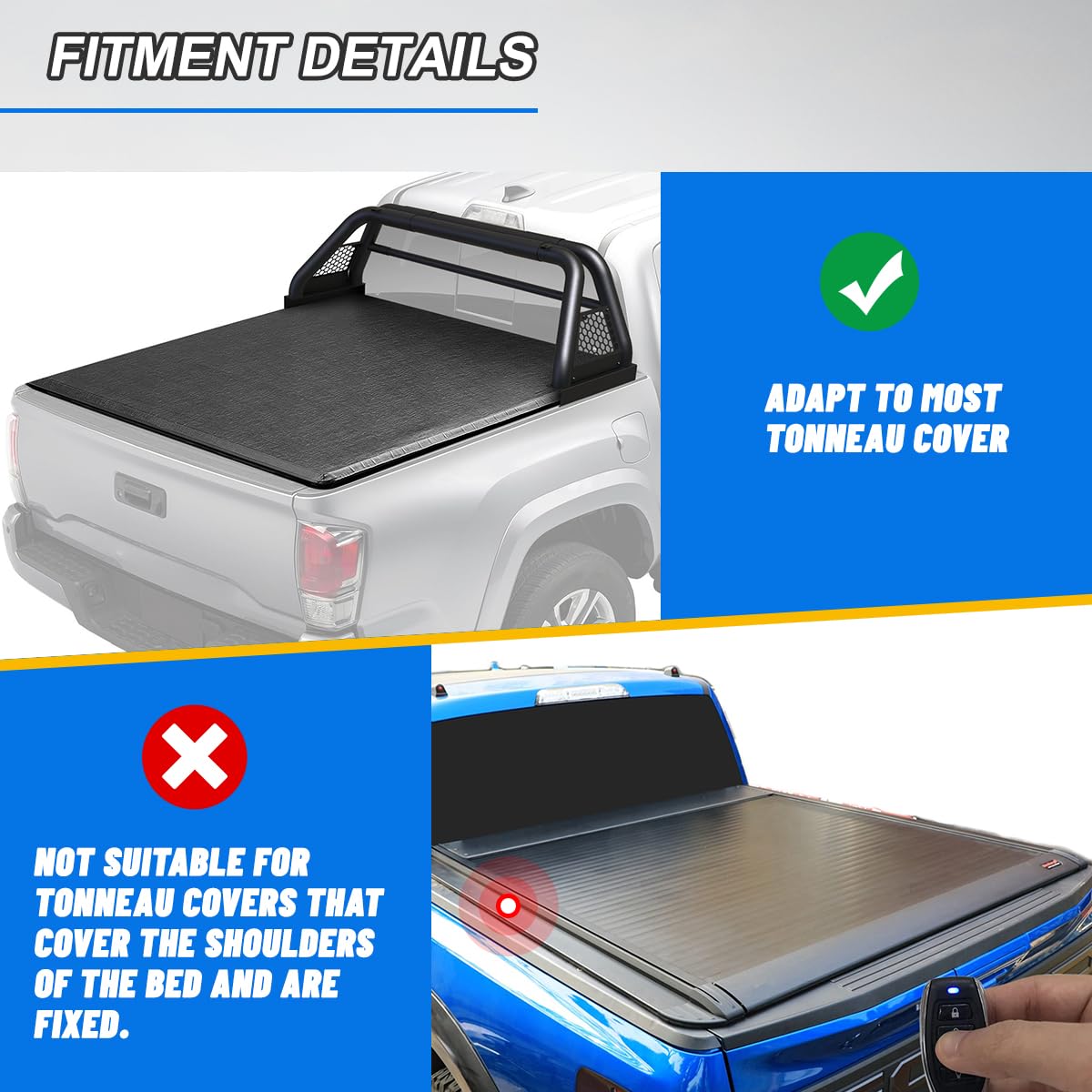 Roxx Universal Roll Bars For Full Size Pickup Trucks, Sport Chase Rack Roll Bar Fit For 1994-2010 Dodge Ram/2019-2023 Chevy Silverado/2001-2021 Toyota Tundra/1999-2023 Ford F150/2019-2023 Ford Ranger