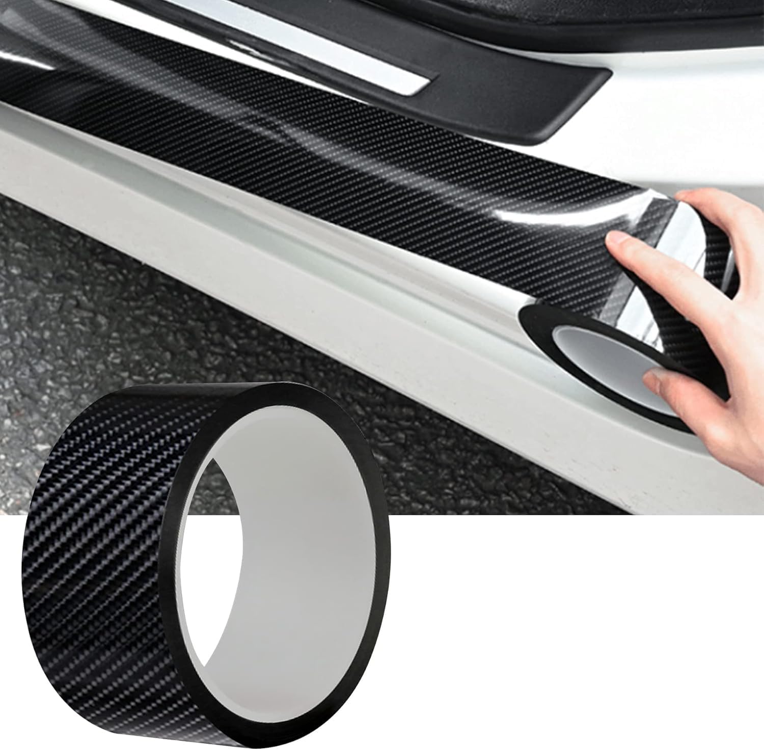 Myfamirea Car Door Edge Guards Carbon Fiber, 5D Gloss Black Vinyl Automotive Entry Sill Protector Wrap Film, Universal Self-Adhe
