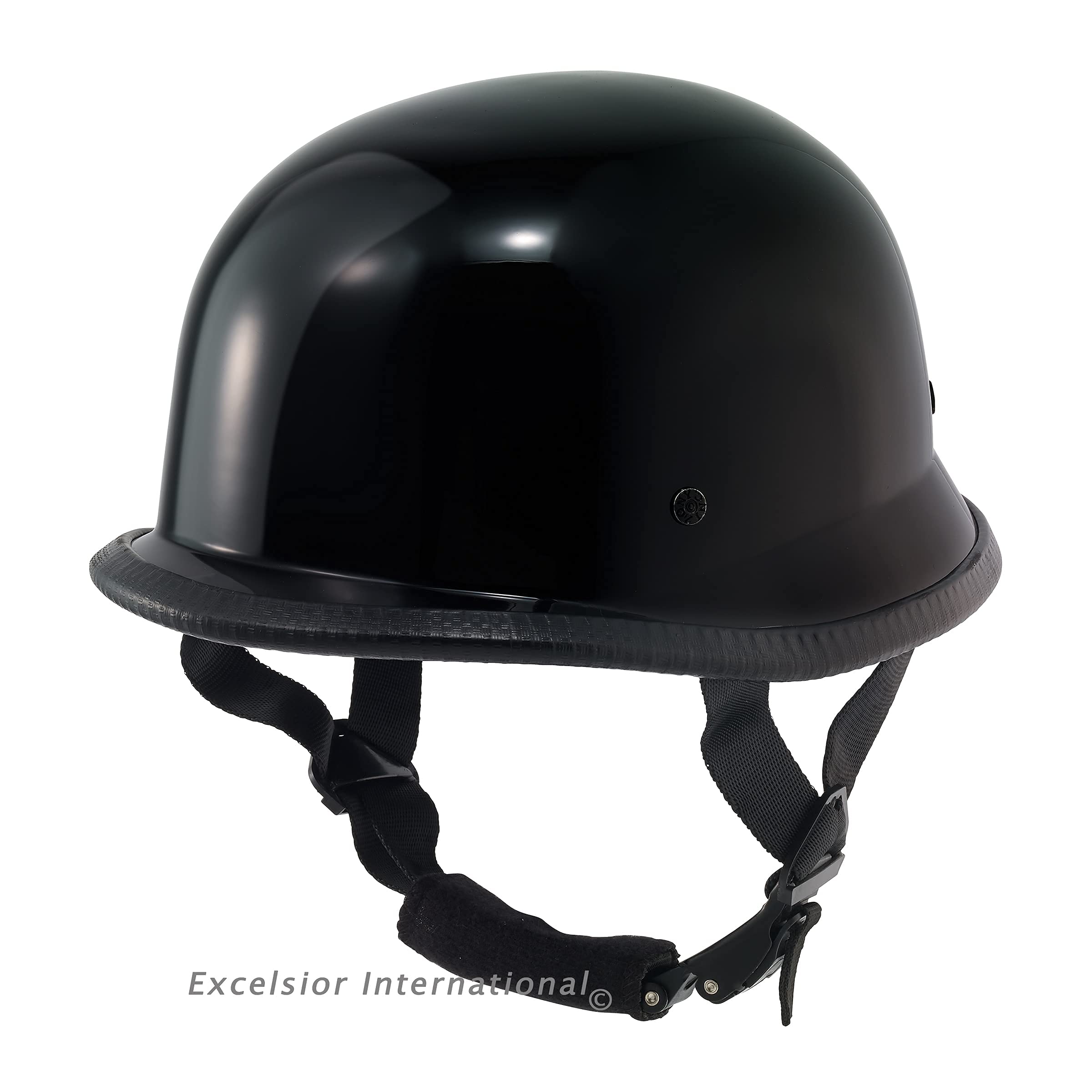 German Shiny Black Novelty Skull Cap Half Helmet S,M,L,Xl,Xxl (Black, Medium)
