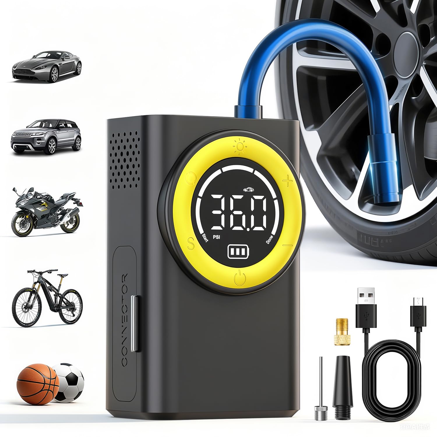 Tire Inflator Portable Air Compressor,150 PSI Cordless Air Pump for Car Tires with Digital Pressure Gauge & LED Light,5X Faster 