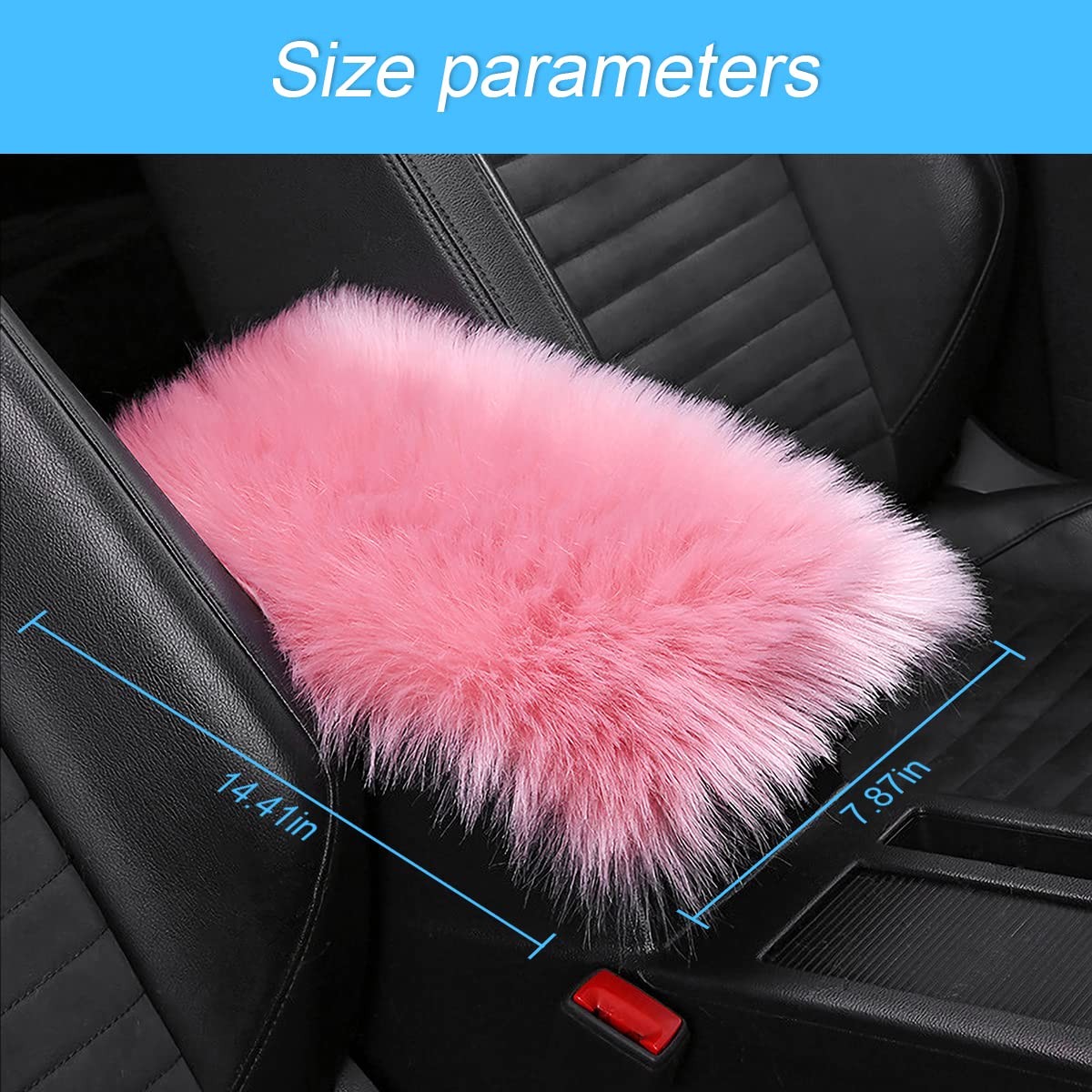 Furry Auto Center Console Cover Pad, 11.8'X7.8' Soft Sheepskin Wool Armrest Cushion, Fluffy Vehicle Armrest Seat Box Protector Warm In Winter, Car Interior Accessories For Women And Men (Deep Pink)