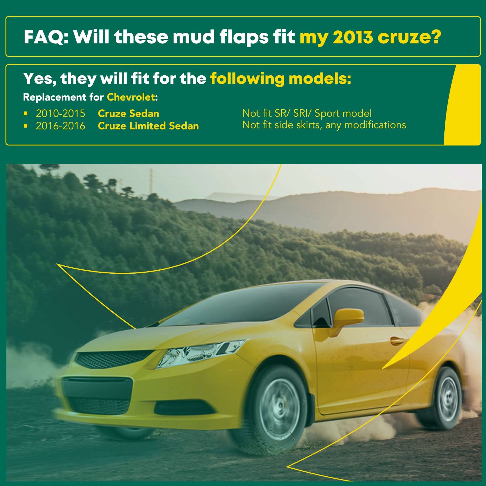 YHTAUTO Set of 4 Mud Flaps Splash Guards Accessories Replacement for Chevrolet Cruze 2010-2015 Cruze Limited 2016 Sedan, Not Fit