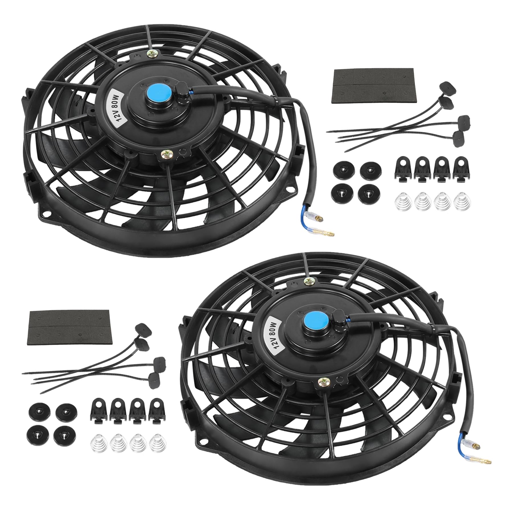 Universal 9 Inch Electric Slim Radiator Cooling Fan with Fan Mounting Kit Push Pull 12V 80W Radiator Fans 9Inch Black 2 Sets