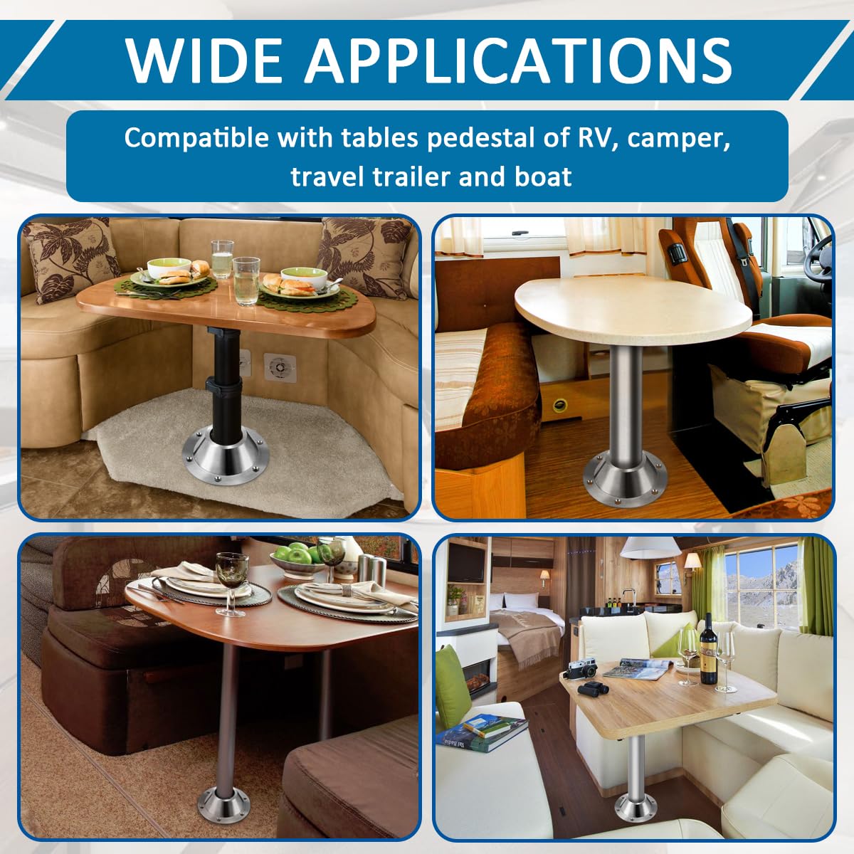 SAQXK 4 Pack Aluminum RV Table Base Mount Heavy Duty Flange for Camper Travel Trailer Boat, Top and Bottom Table Base Replacemen