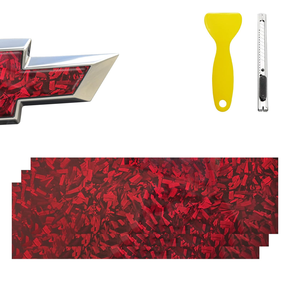 BLAKAYA Compatible with 11.8 x 4 Bowtie Emblem Wrap Kit for Chevy Logo Overlay Vinyl Wrap with Spatula and Cutter 3 Pcs Red 