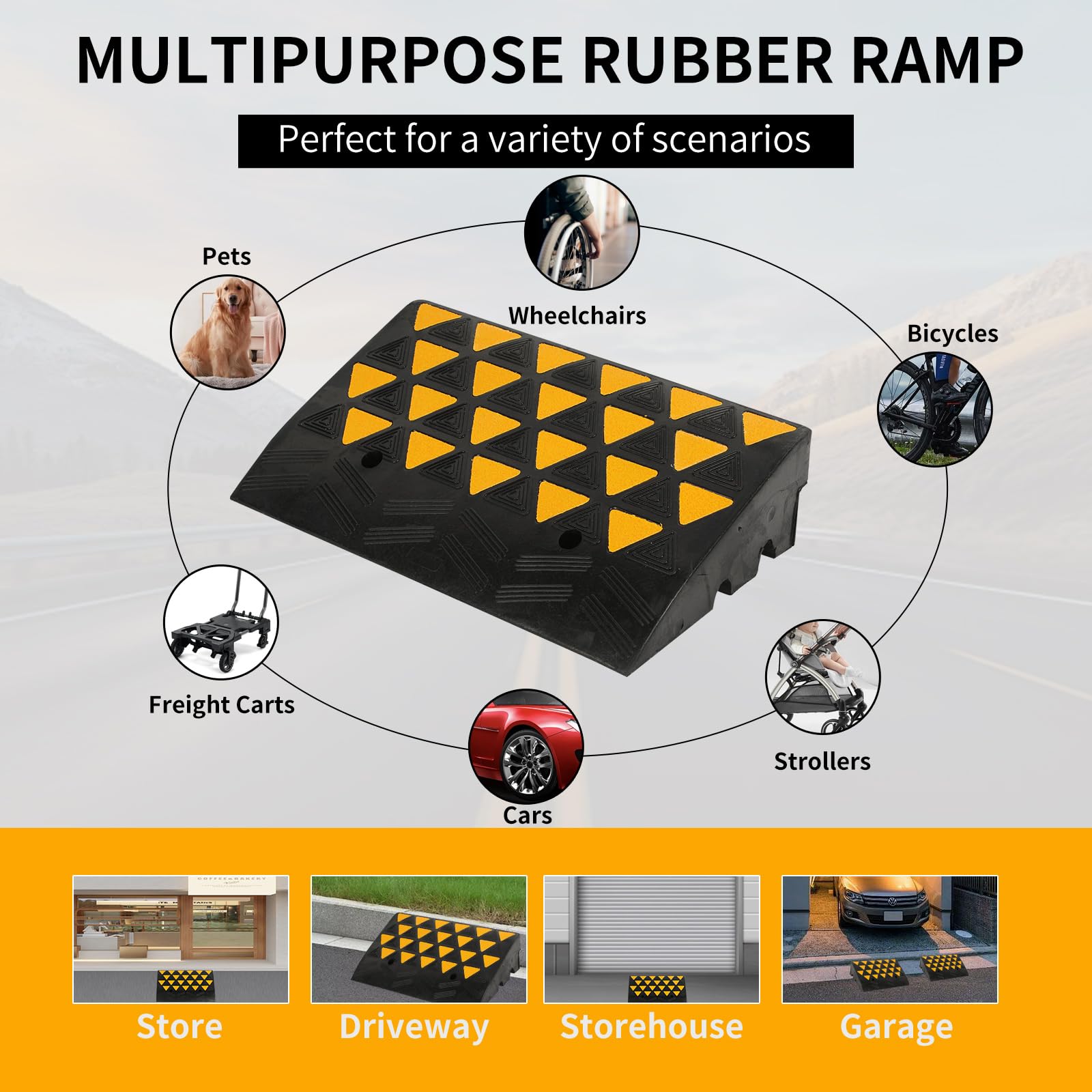 BESEA Rubber Curb Ramp 6'' inch High 23.6'' Length (Heavy Duty Ramp), for Driveway Curb Ramp Car Motorcycle Loading Dock Truck P