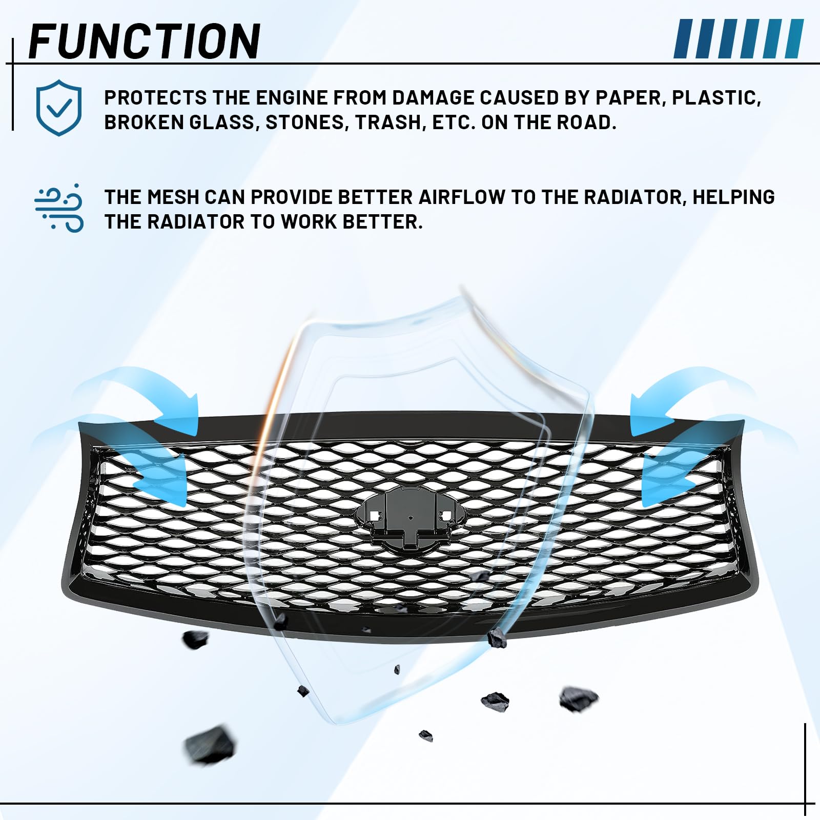 KUAFU Front Bumper Grill Compatible With 2014-2017 Infiniti Q50 All Models Center Grille Hood Mesh Conversion Kit ABS Plastic Bl