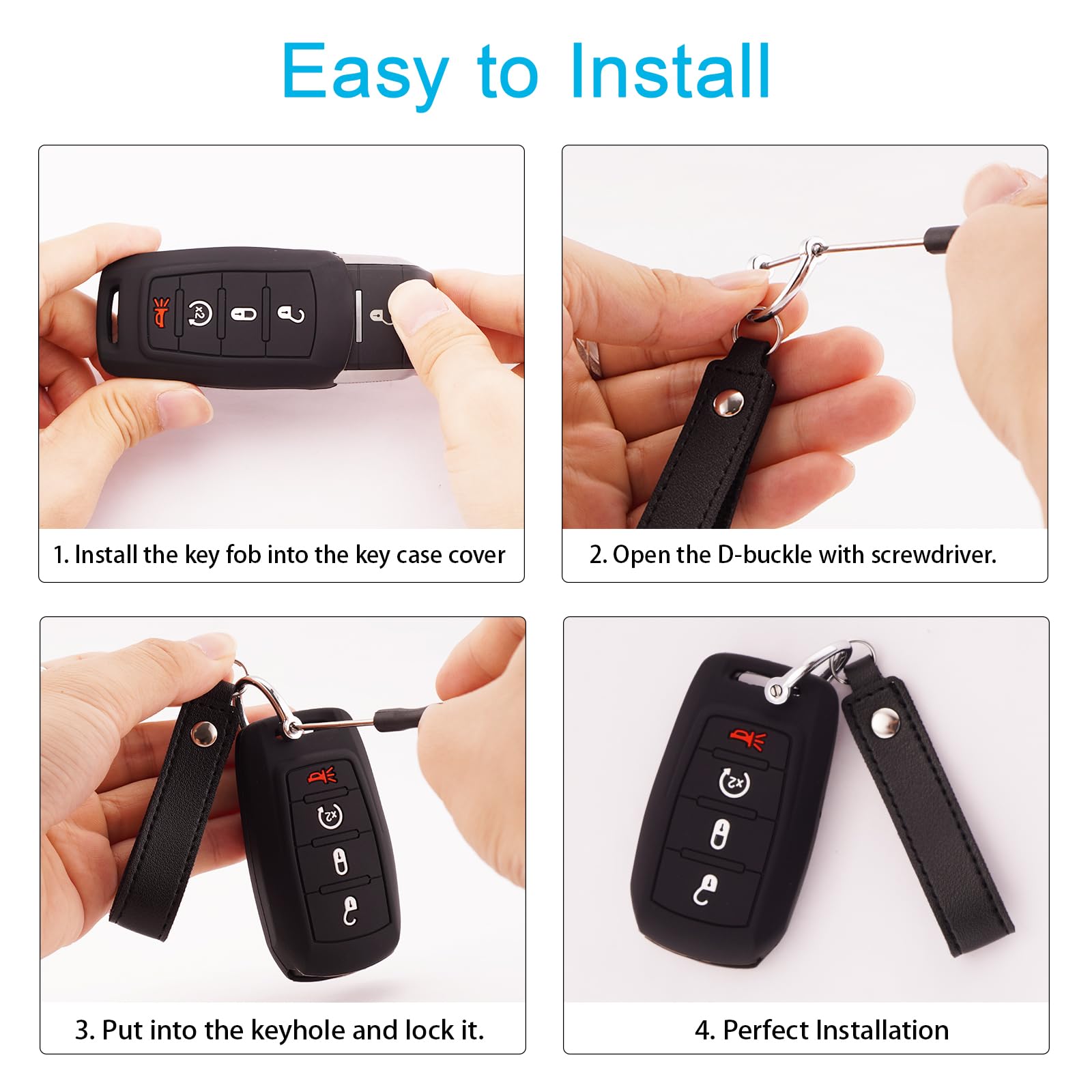Koaudb Silicone Rubber Key Fob Cover Compatible With 2022-2019 Dodge Ram 1500 2500 3500 4500 5500 4 Buttons Smart Car Key Shell