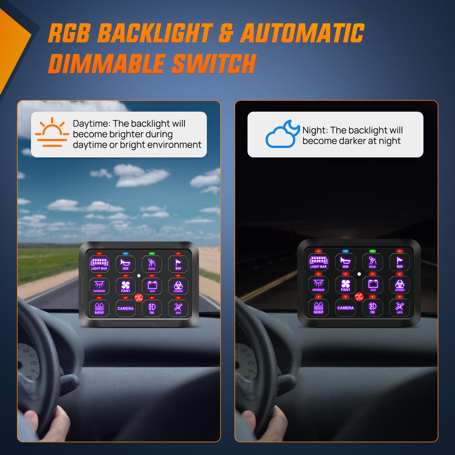 Nilight 12 Gang Switch Panel 12V 24V Universal Circuit Control Relay System with RGB Backlight Fuse Relay Wiring Harness Automat