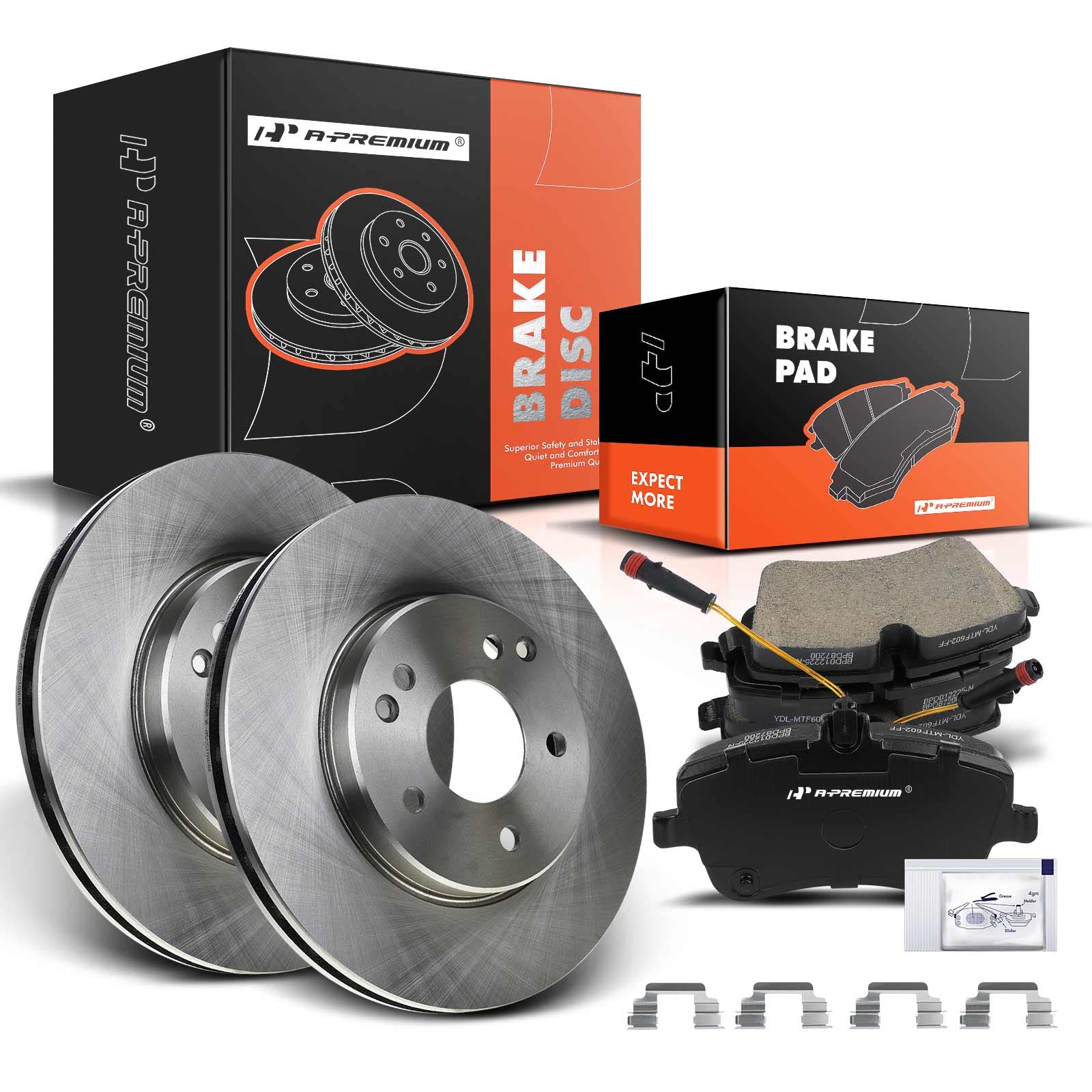 A-Premium 11.34 Inch (288Mm) Front Vented Disc Brake Rotors + Ceramic Pads Kit Compatible With Select Mercedes-Benz Models - W20