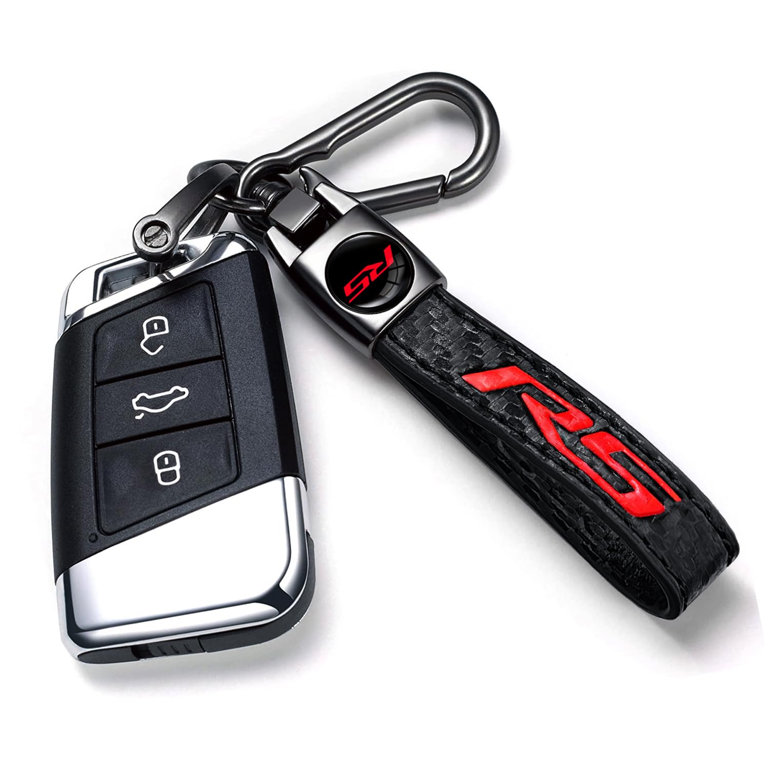 Annloysky Black Carbon Fiber Leather Car Metal Key Chain Keyring Accessories Compatible with Chevy Camaro RS Cars Accessories
