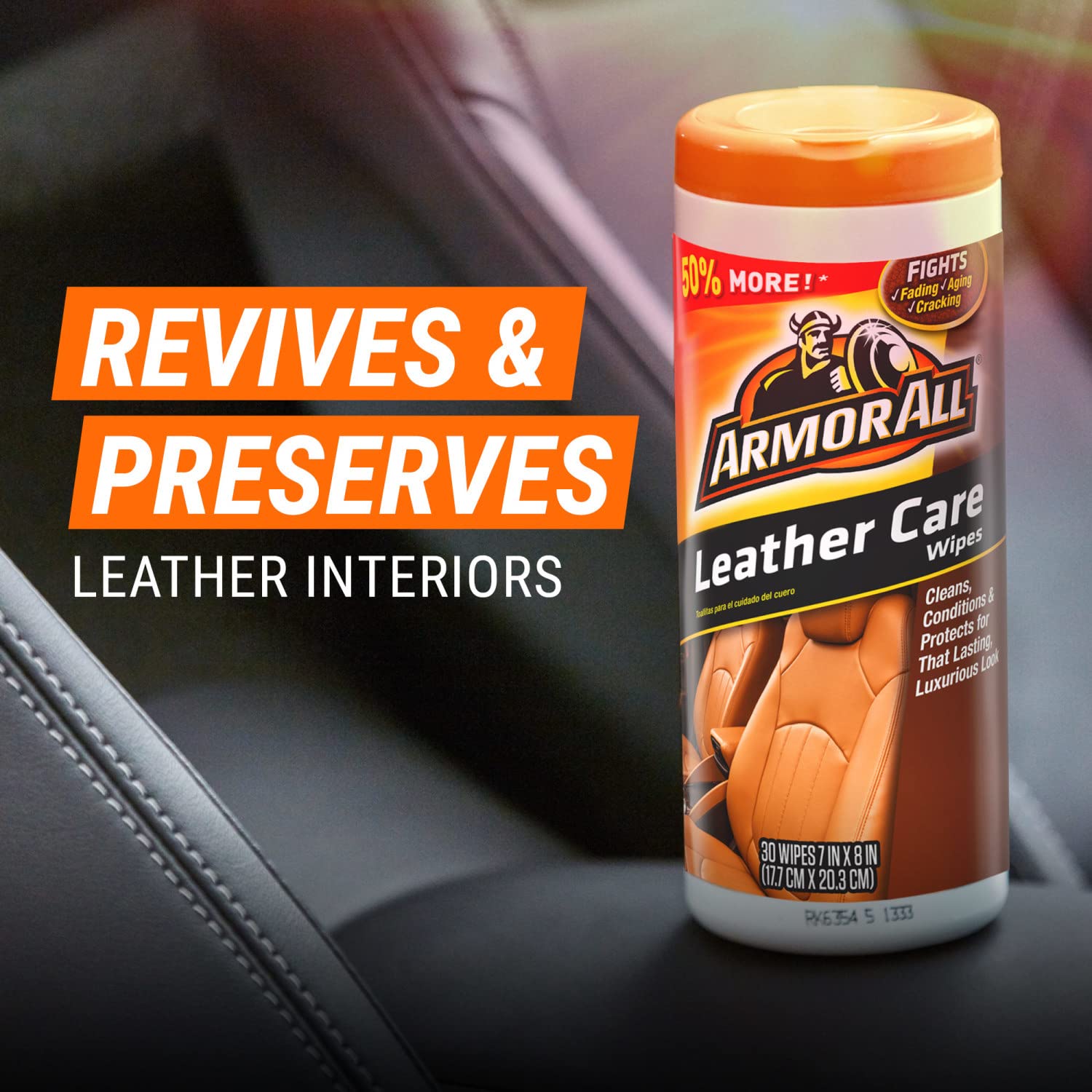 Armor All Interior Cleaner Car Leather Wipes, For Cleaning Cars, Trucks And Motorcycles, 30 Count
