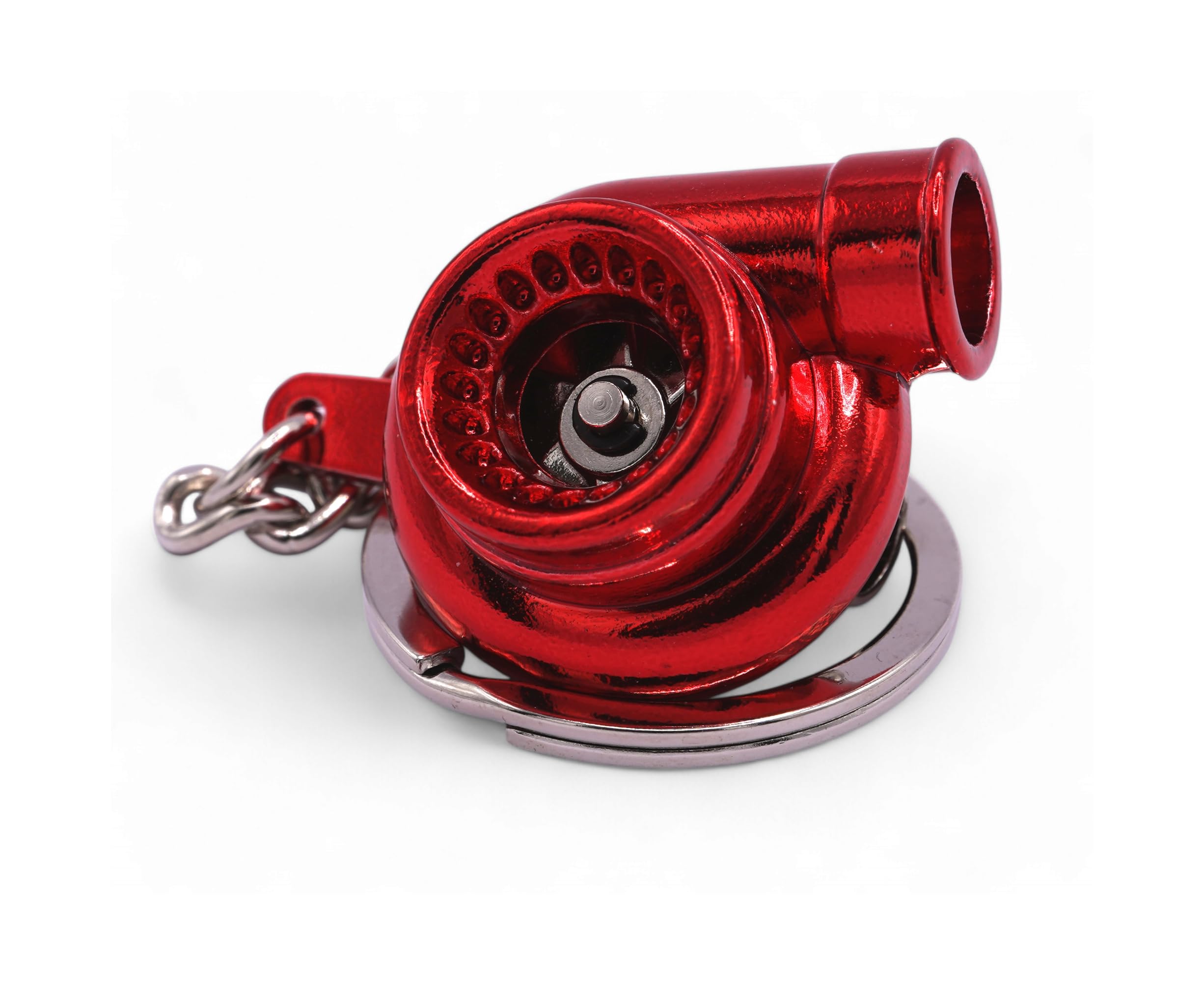 Gt//Rotors Turbo Keychain Metal Spinning Turbocharger Automotive Mini Car Part Keychain Key Ring (Red Chrome Turbo)