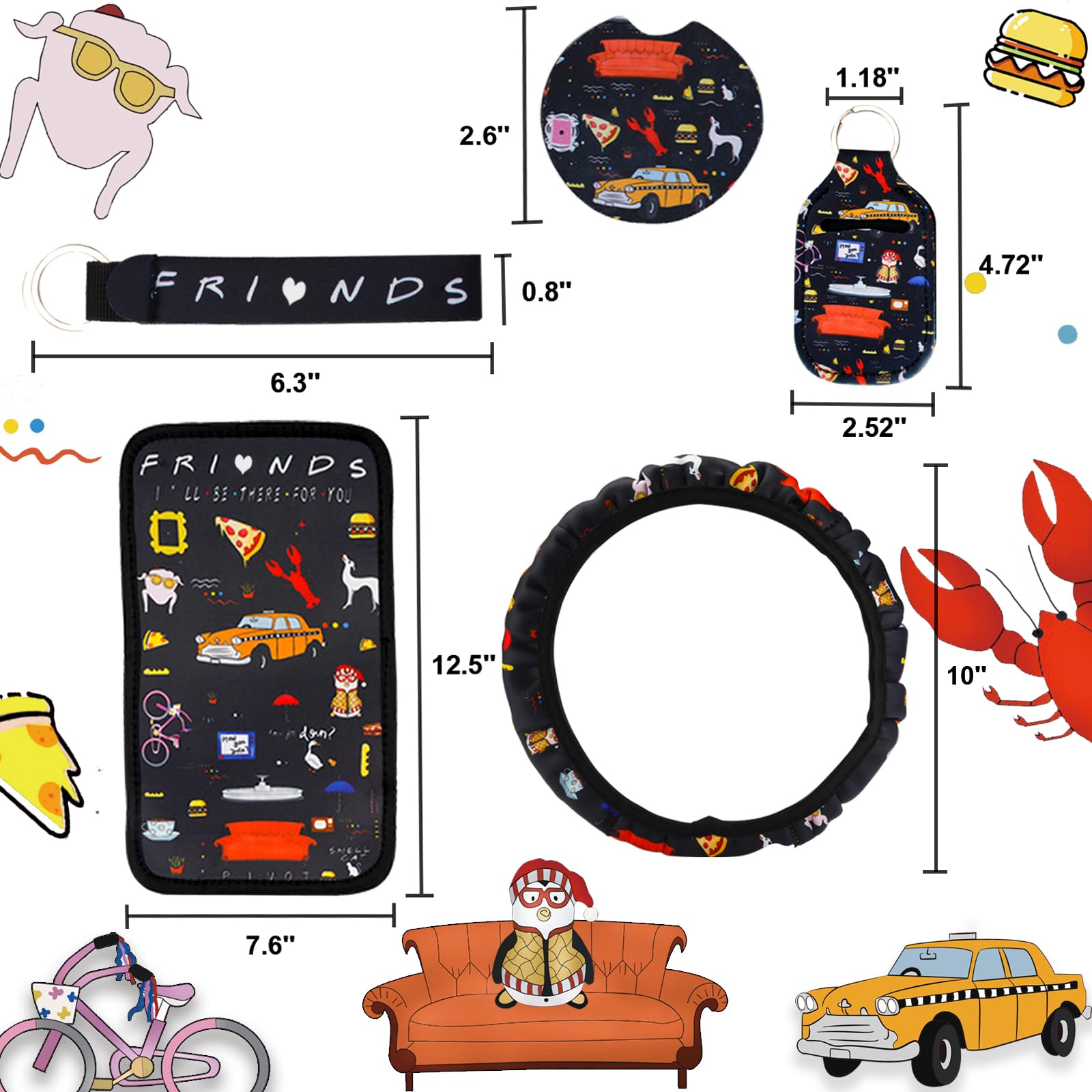 12Pcs Car Accessories Set,Funny Tv Show Merchandise,Car Seat Cover,Steering Wheel Cover,Universal For Auto Truck Van Suv