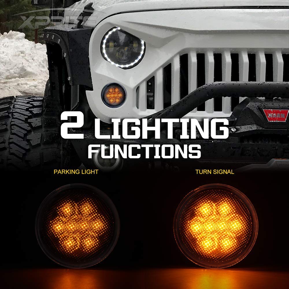 Xprite Amber Clear Lens Led Turn Signal Lights Plug & Play Assembly With Parking Funtion Compatible With 2007-2018 Jeep Wrangler Jk & Wrangler Unlimited