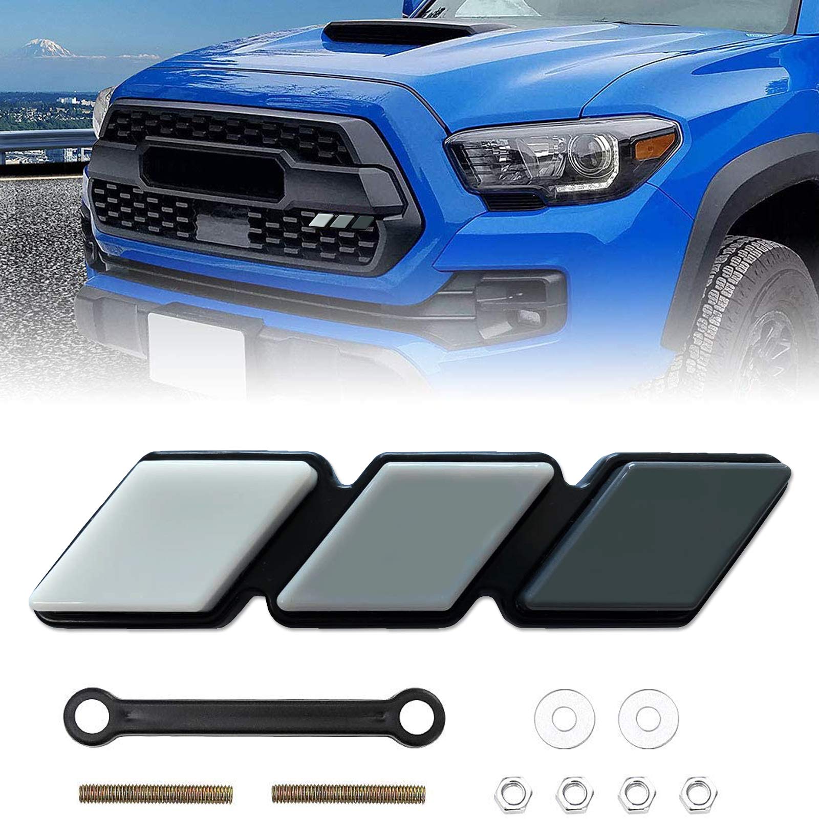 Tri-Color Front Grill Badge Emblem For Tacoma 4 Runner Tundra Sequoia Rav4 Highlander(White/Gray/Black