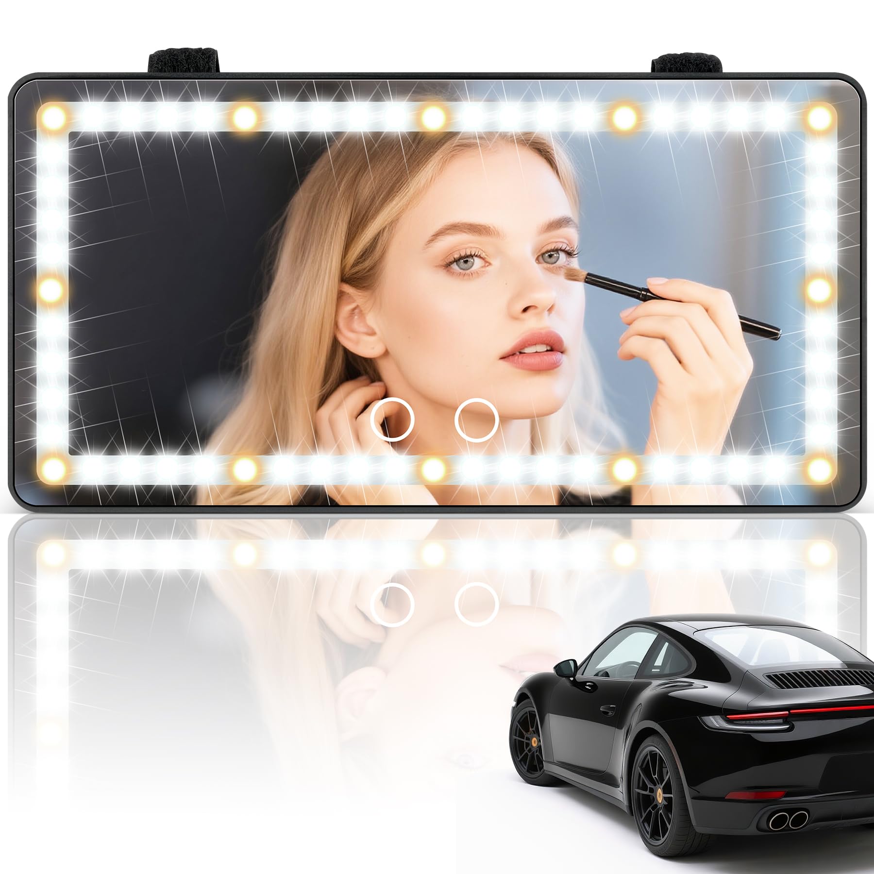 SINGARO Car Sun Visor Vanity Mirror - Rechargeable Makeup Mirror with 60 LEDs, 3 Light Modes & Dimmable Touch Control for Cars, 