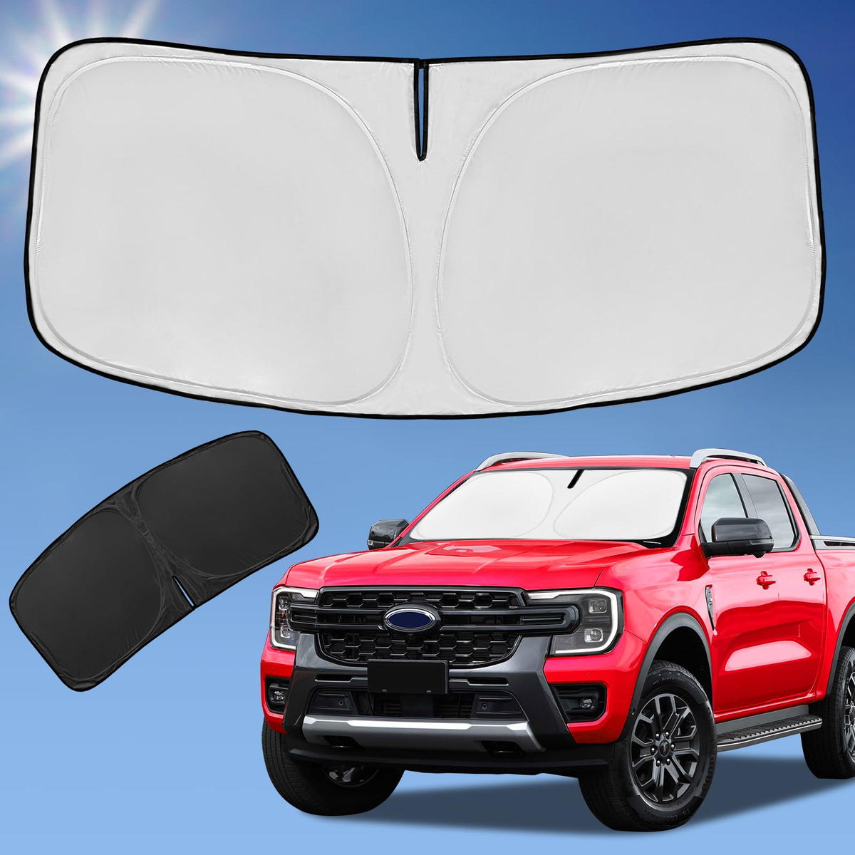 Sun Shade Sunshade for Ford Ranger Windshield Cover, 4-Layer Front Window Shade Custom fit 2019-2024 Ranger XL, XLT, Lariat Sun 