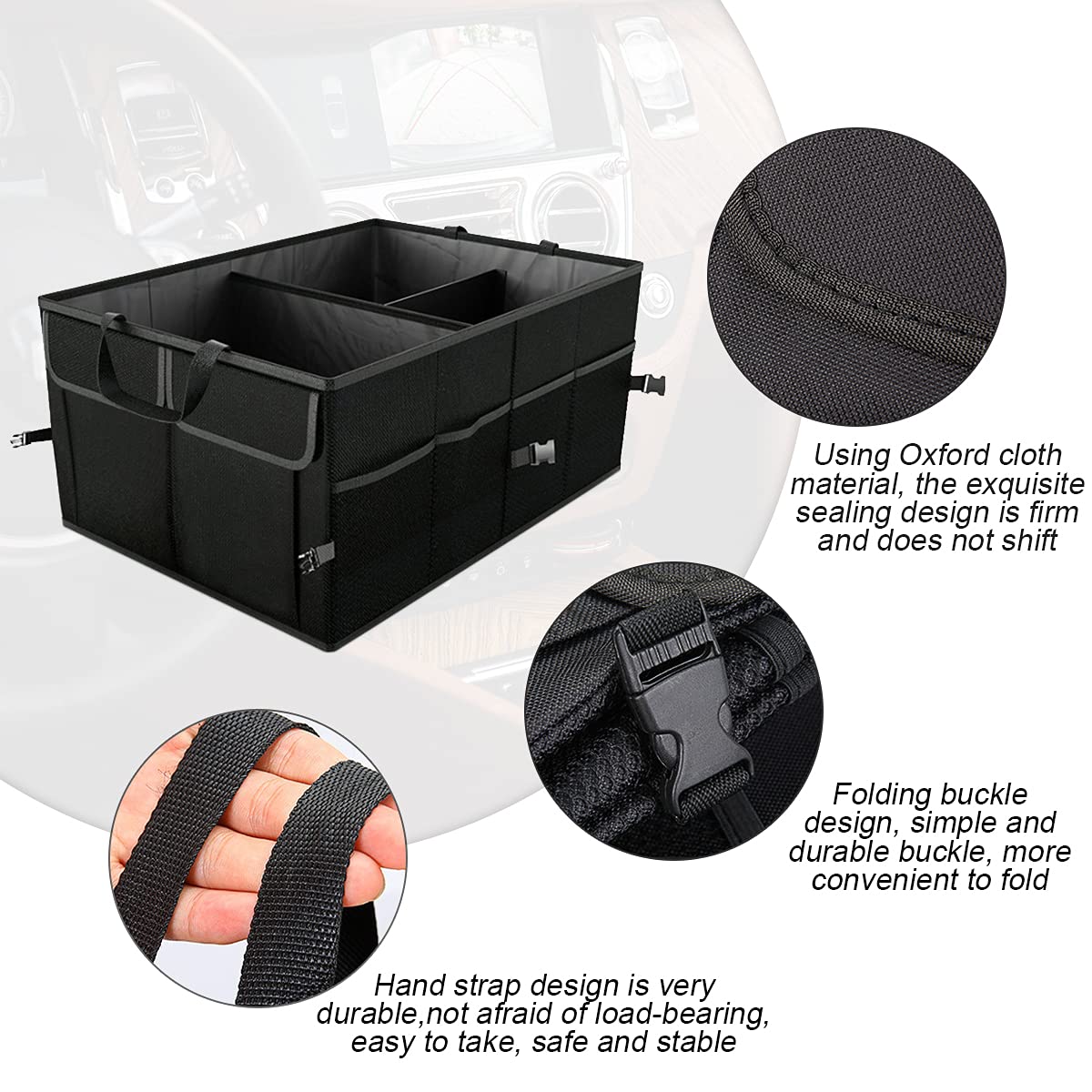 8Sanlione Car Trunk Organizer/Storage, Collapsible Cargo Storage Box, Large Capacity, Trunk Organizer For Cars, Vehicles, Suvs,