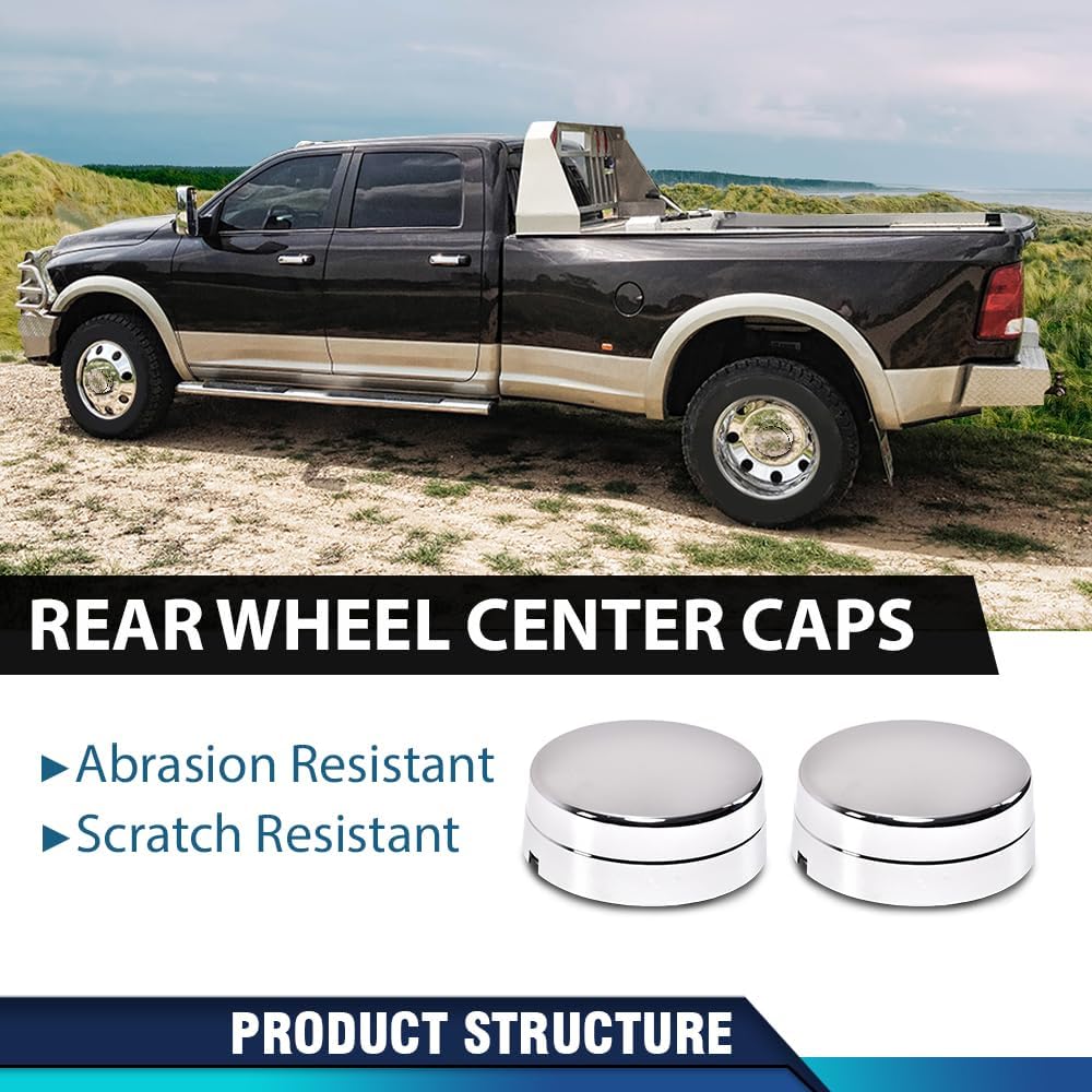 Pit66 Rear Wheel Center Hub Cap, Compatible With Dodge Ram 3500 2003-2017 1-Ton Dually 8-Lug 5 Slot 17'' Steel Chrome Rear Wheel