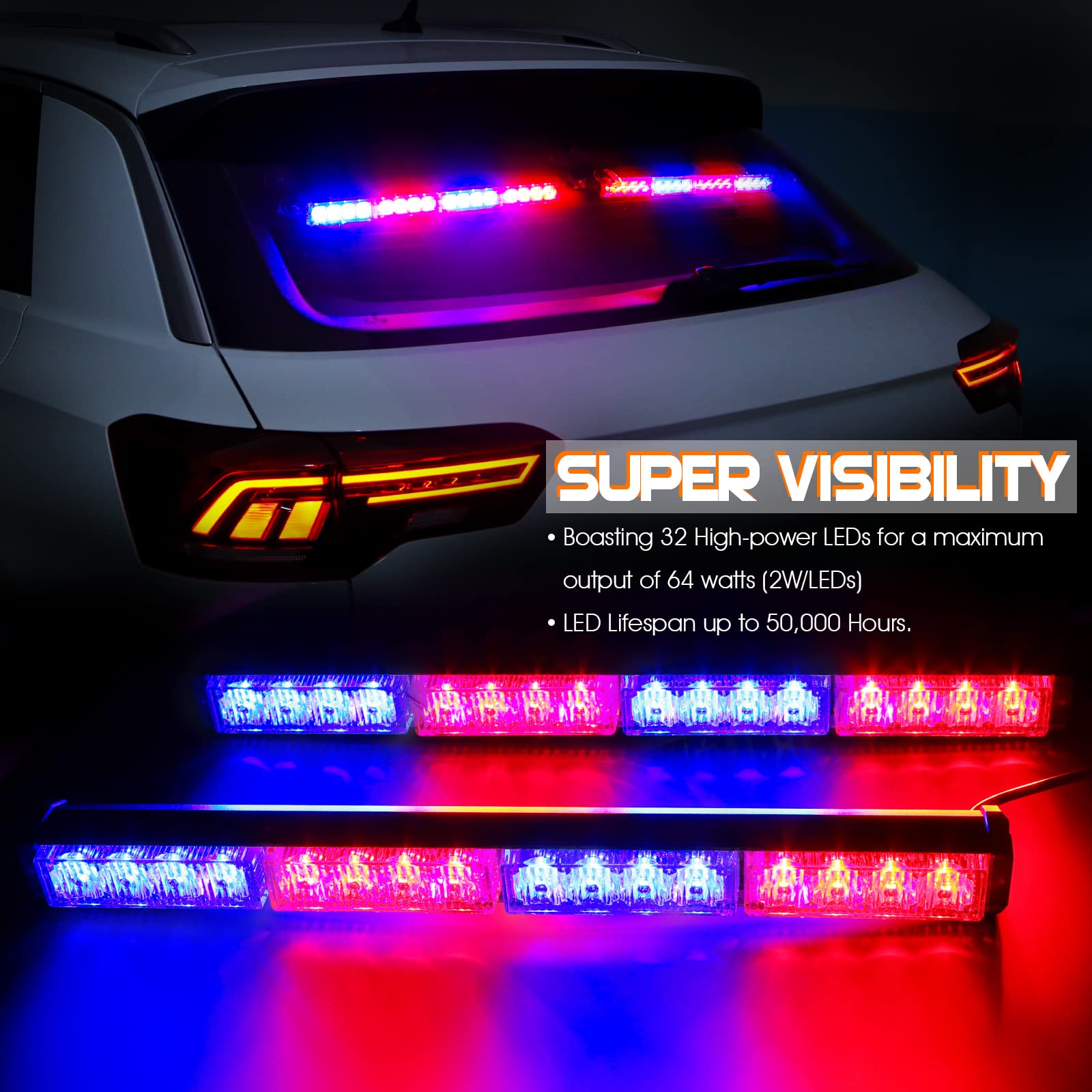 Booyu 2 In 1 Led Emergency Strobe Light Bar W/Digital Display Controller Windshield Traffic Advisor Visor Safety Warning Hazard