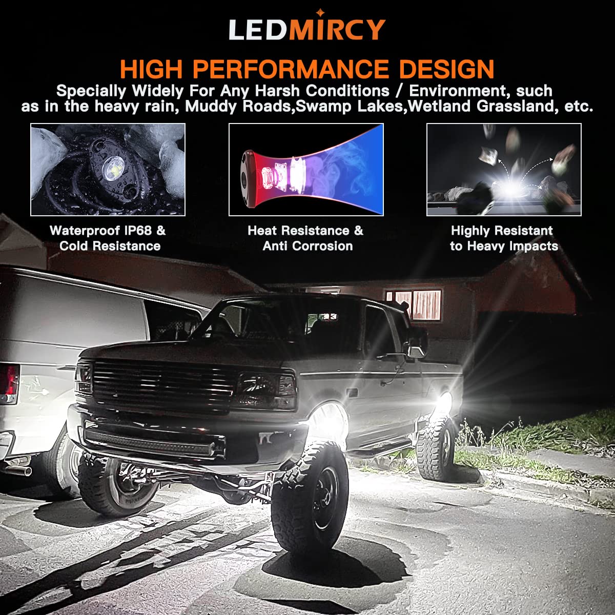 Ledmircy R1 Led White Rock Lights 16Pcs For Off Road Truck Rzr Atv Suv Auto Car Boat Underglow Trail Rig Lights Underbody Neon L