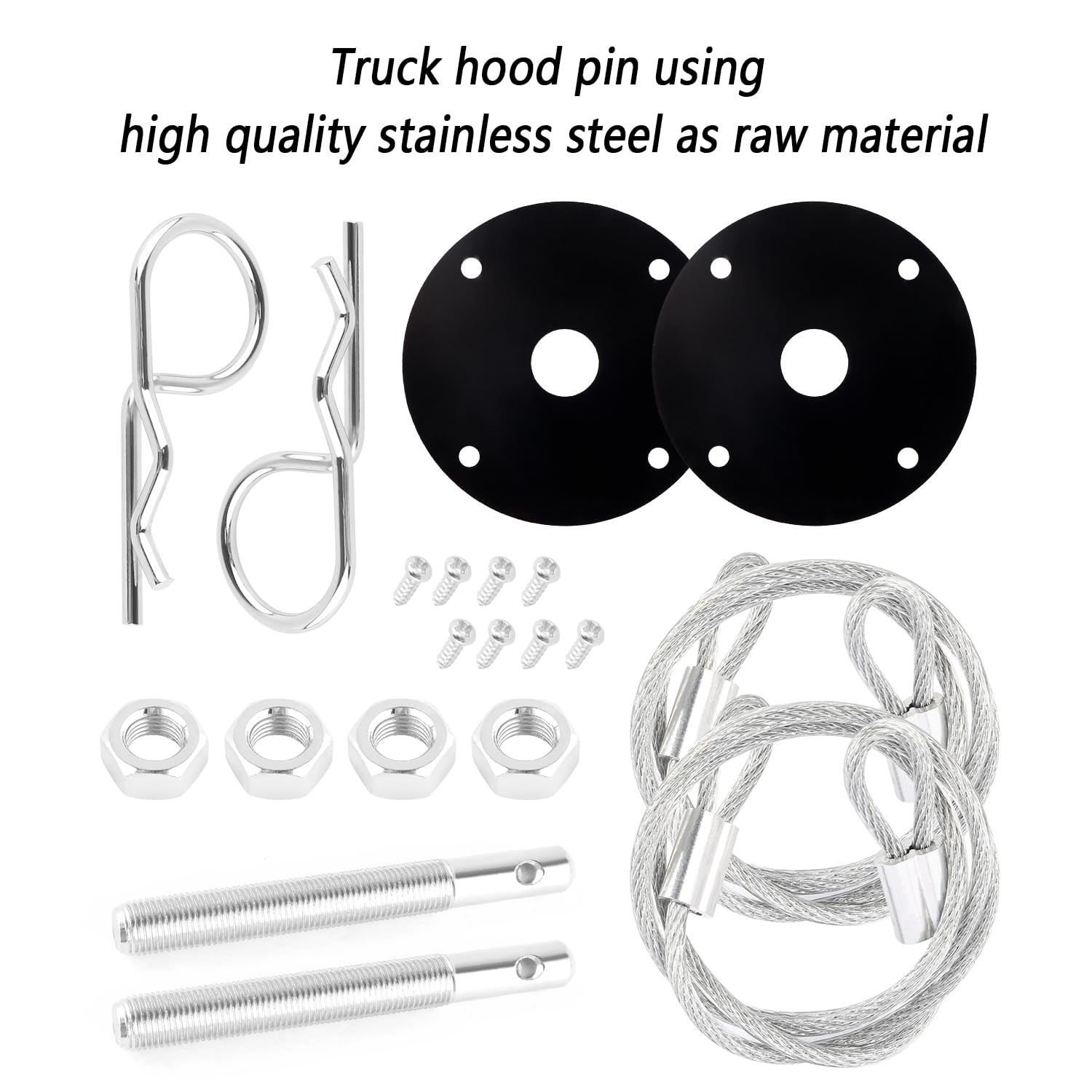 Hood Pins Kit for Car - Stainless Steel Hood Pin Lock Clip with Racing Lanyard for Fixing Car Hood Cover & Reduce Shaking - Univ