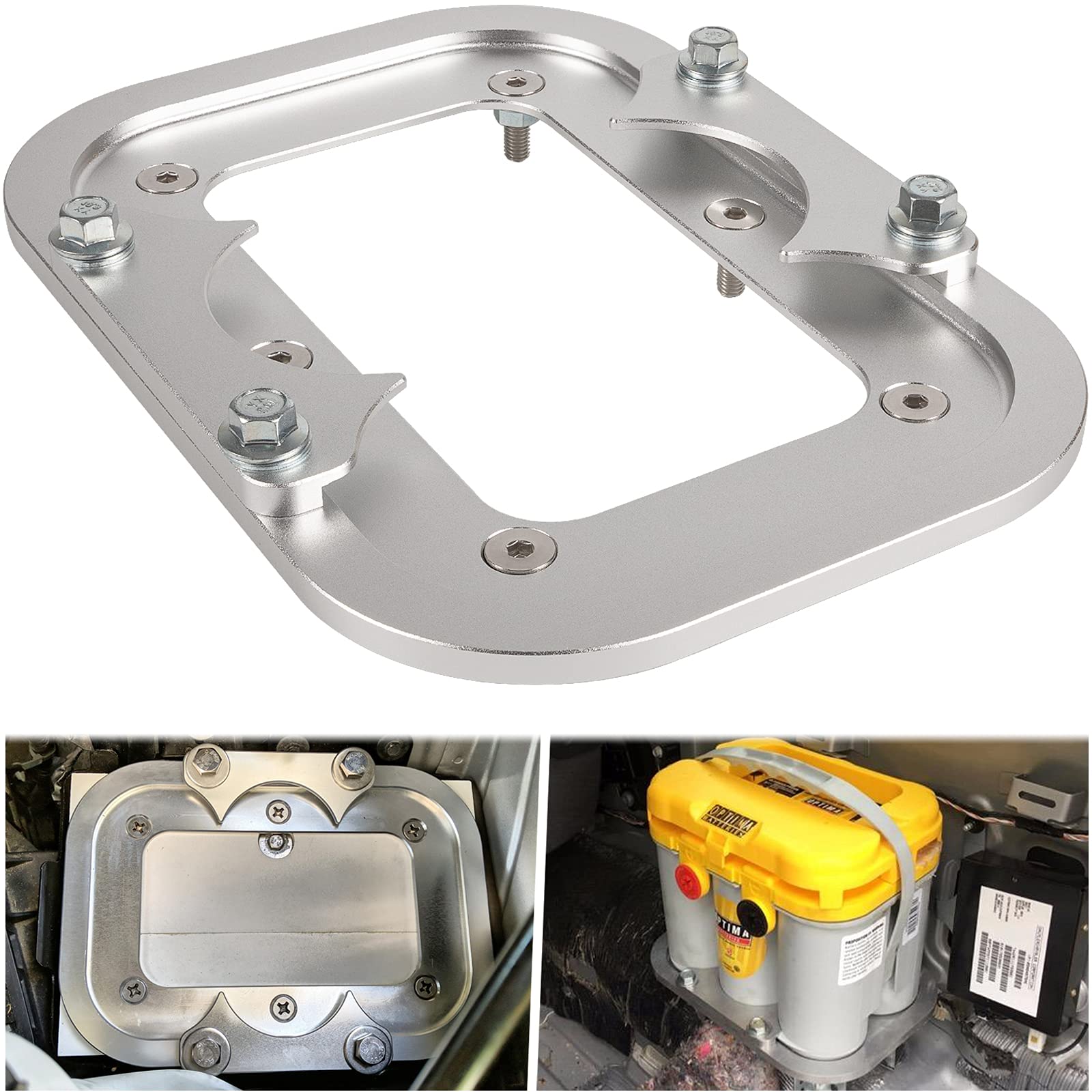 Billet Aluminum Battery Pallet - Trunk Battery Hold Down Bracket Perfectly Compatible With Racing Trunk Optima Batteries Tray Bl