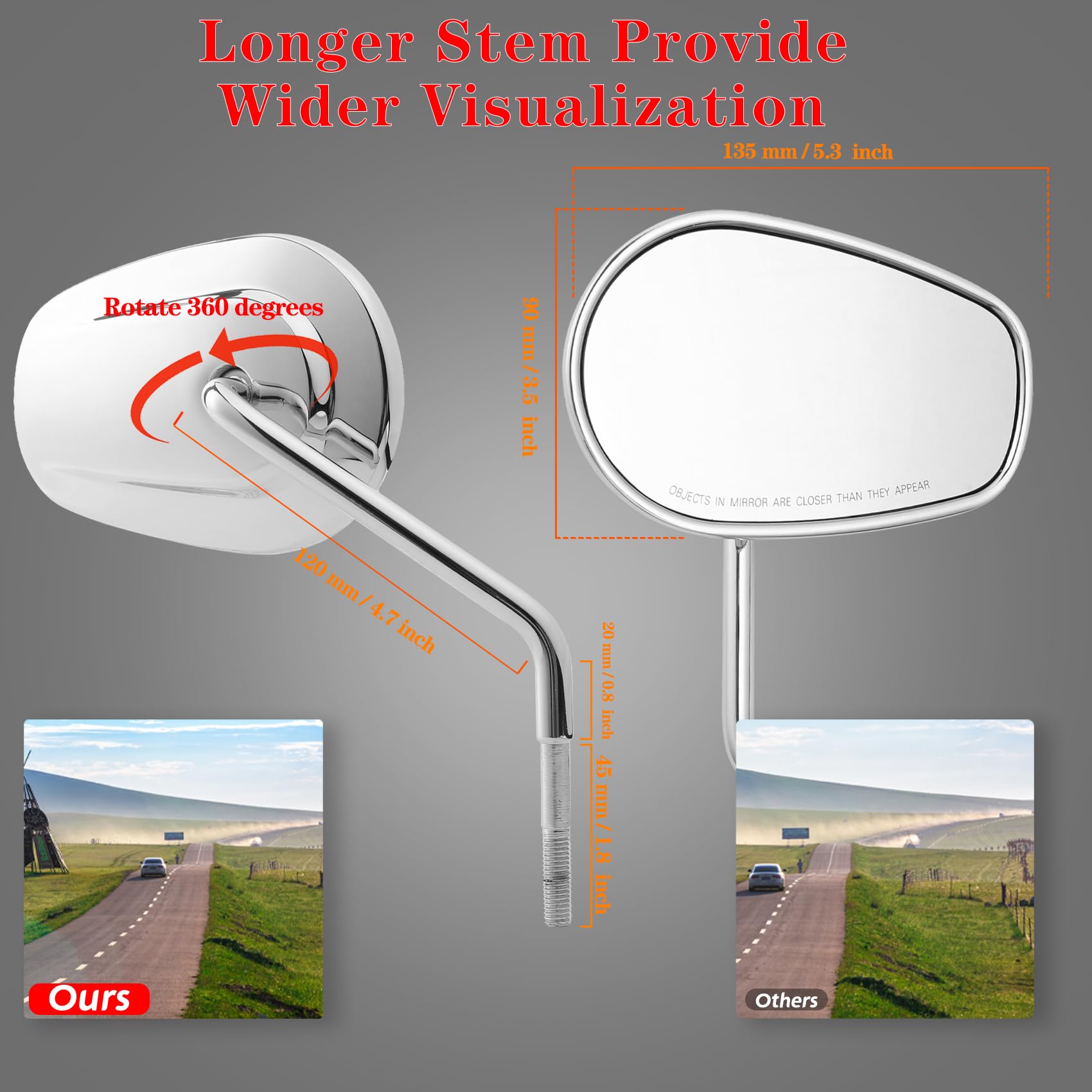 Ldjxdadi Chrome Sportster Mirrors For Road King Street Electra Glide Dyna Softail Road Glide Motorcycle Rearview 1982-2023